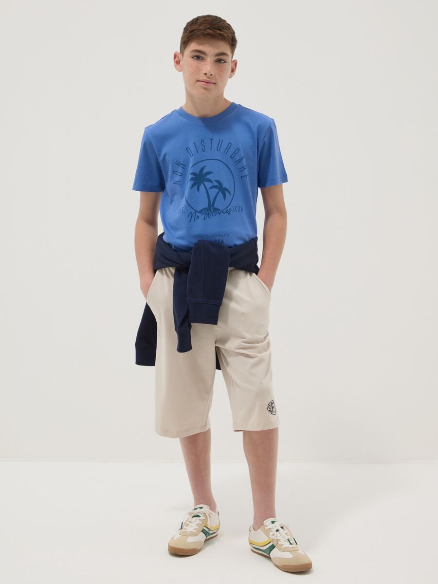 Beige organic cotton Bermuda shorts with elasticated waist_0