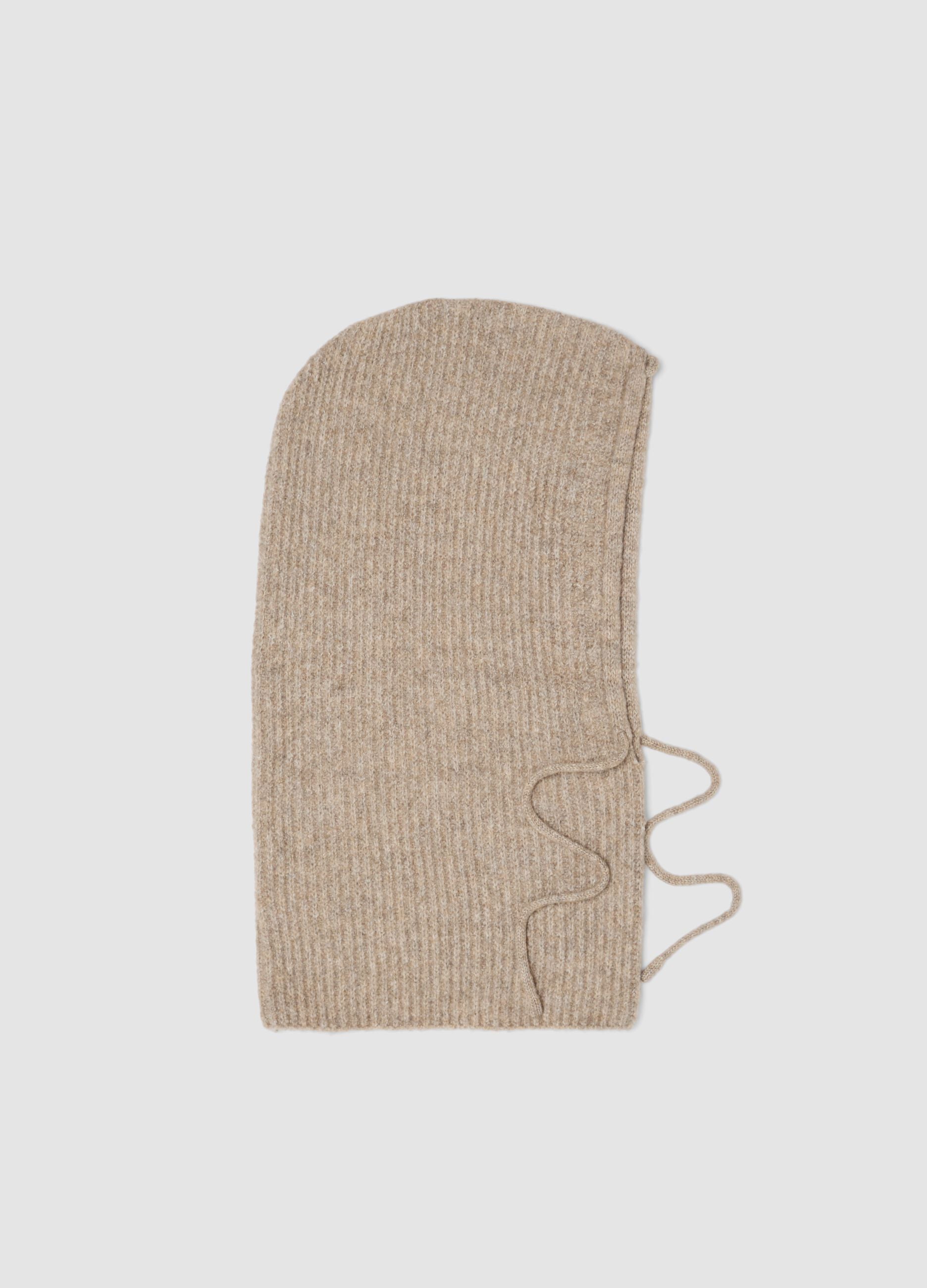 Beige stretch wool jersey-knit balaclava