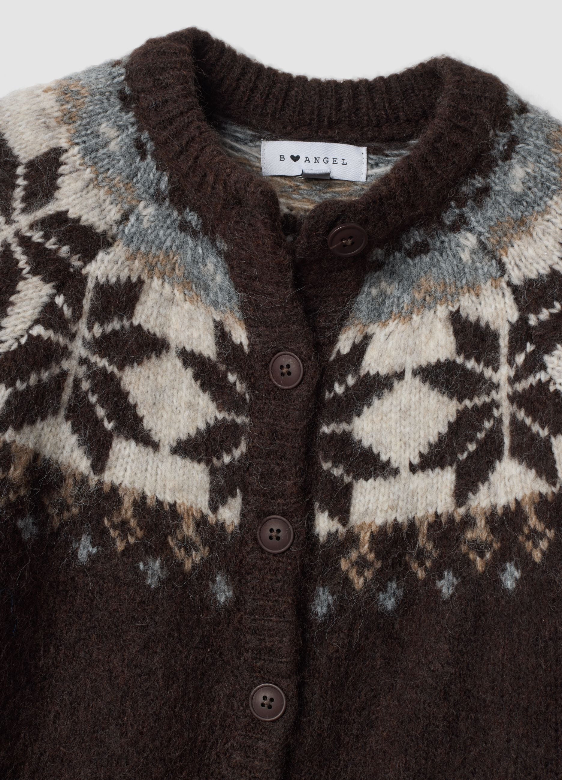 Brown jacquard wool-blend cardigan, regular fit