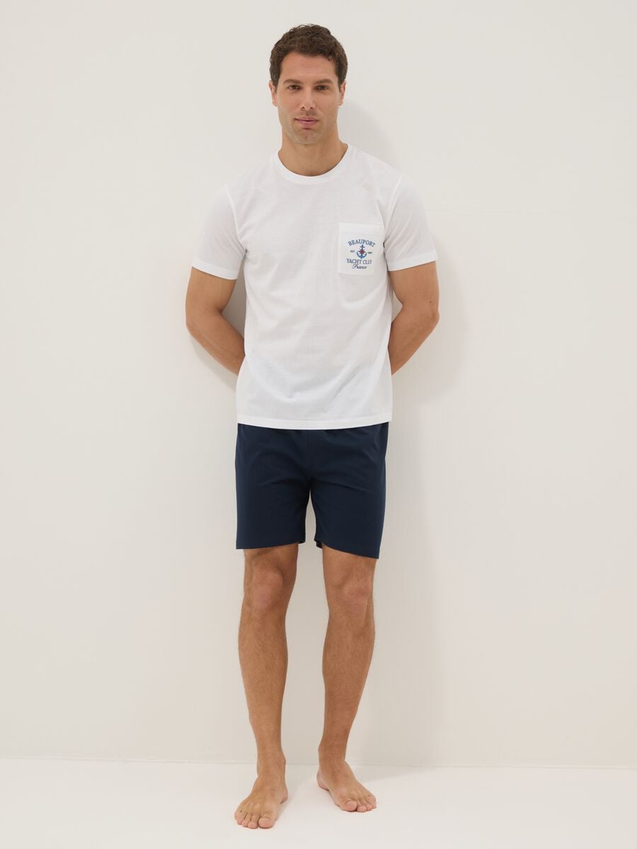 White and blue pure cotton jersey pyjamas, regular fit_0
