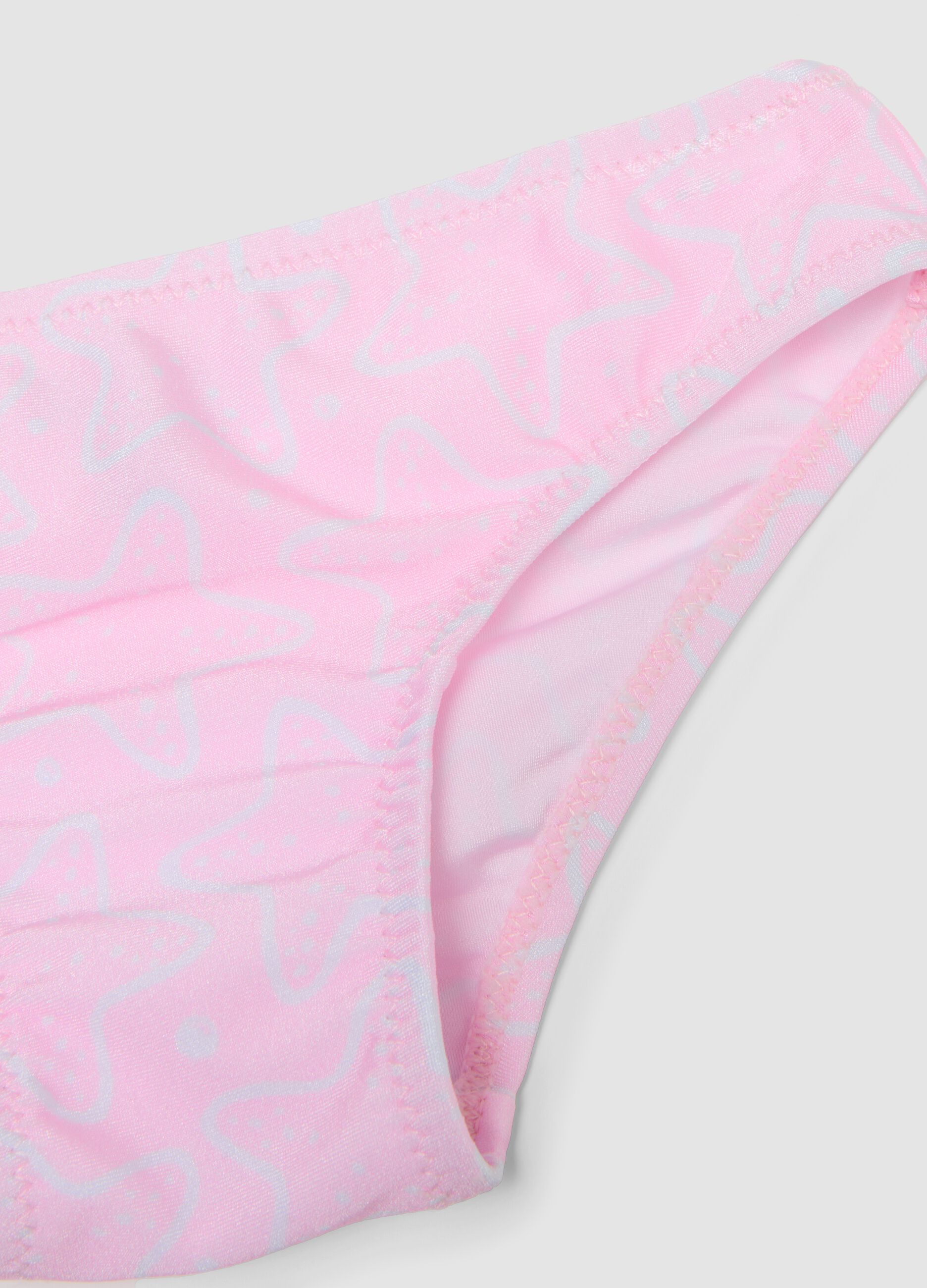 Biqu&iacute;ni rosa em tecido el&aacute;stico com folhos