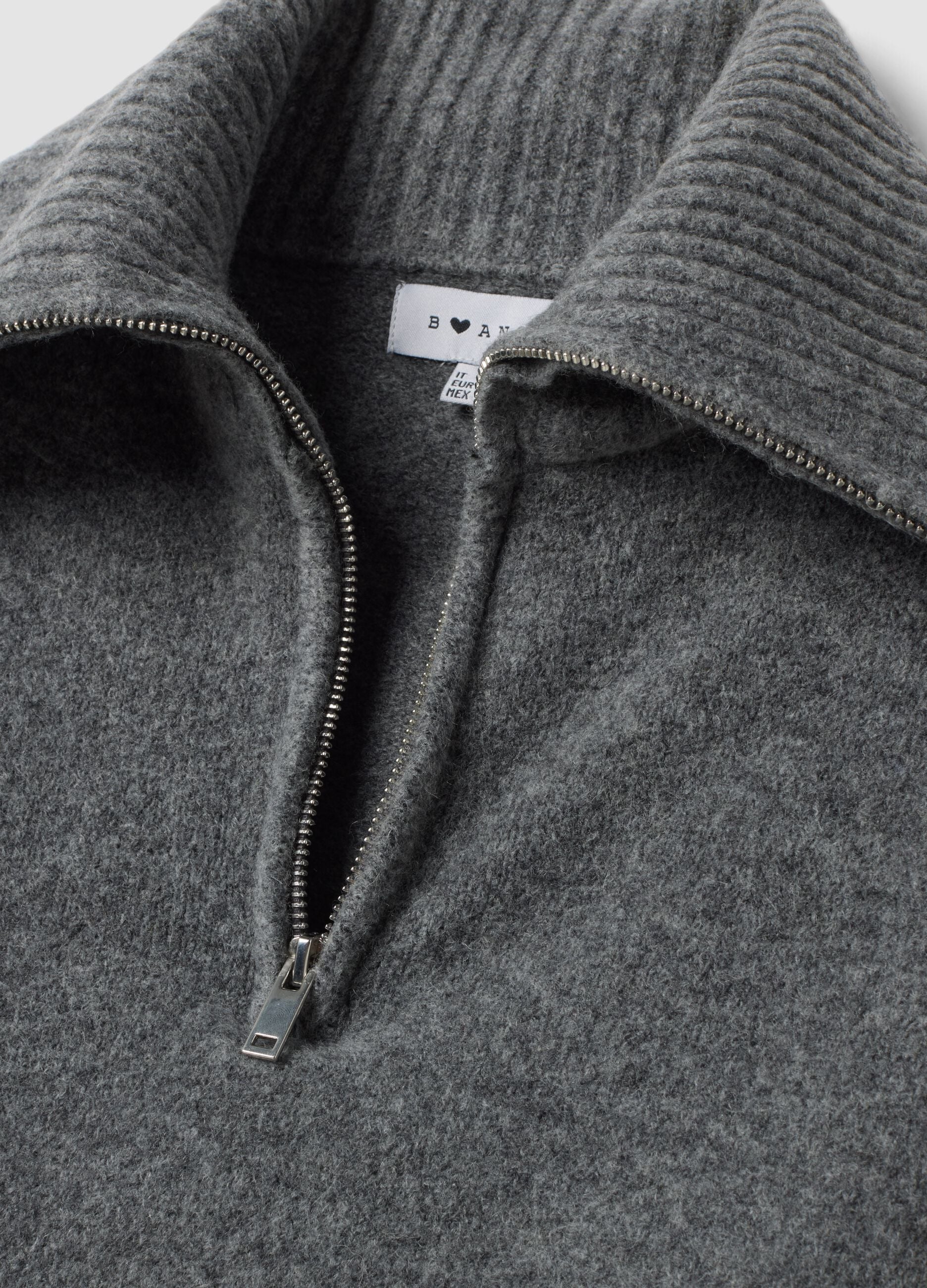 Grauer Half-Zip-Pullover aus elastischer Wolle