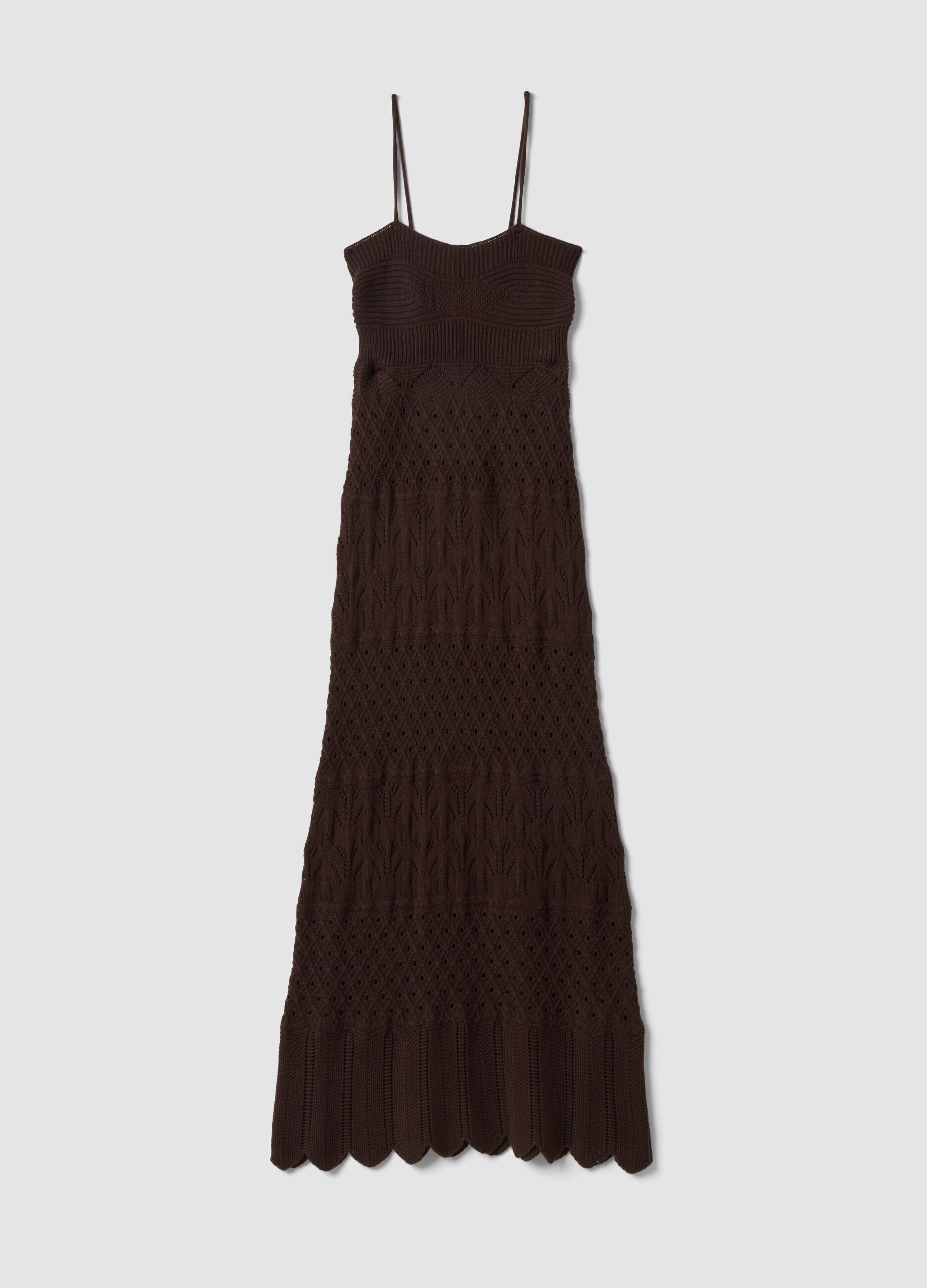 Brown pure cotton slim fit dress with knitted texture