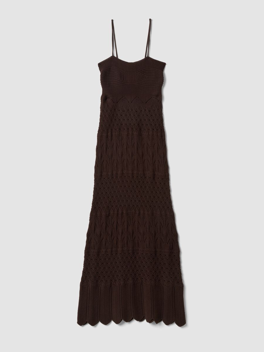 Brown pure cotton slim fit dress with knitted texture_4