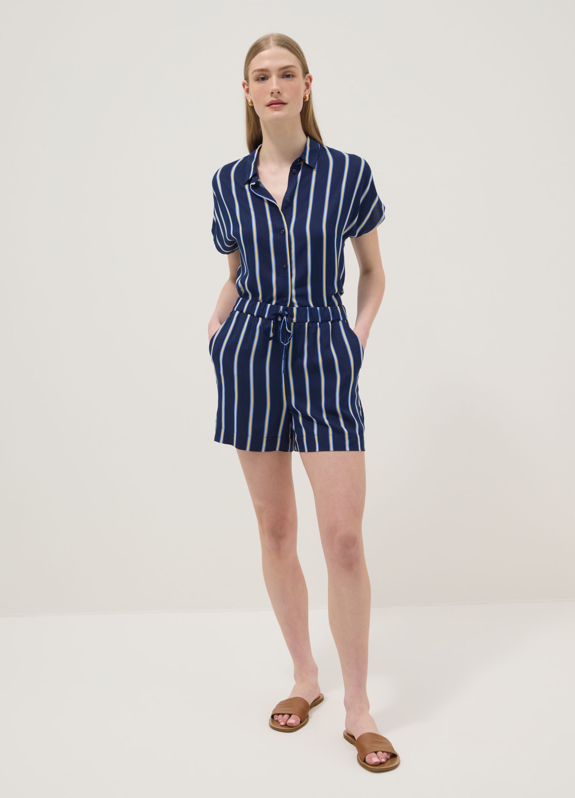 Pure viscose multicolour striped shirt, regular fit