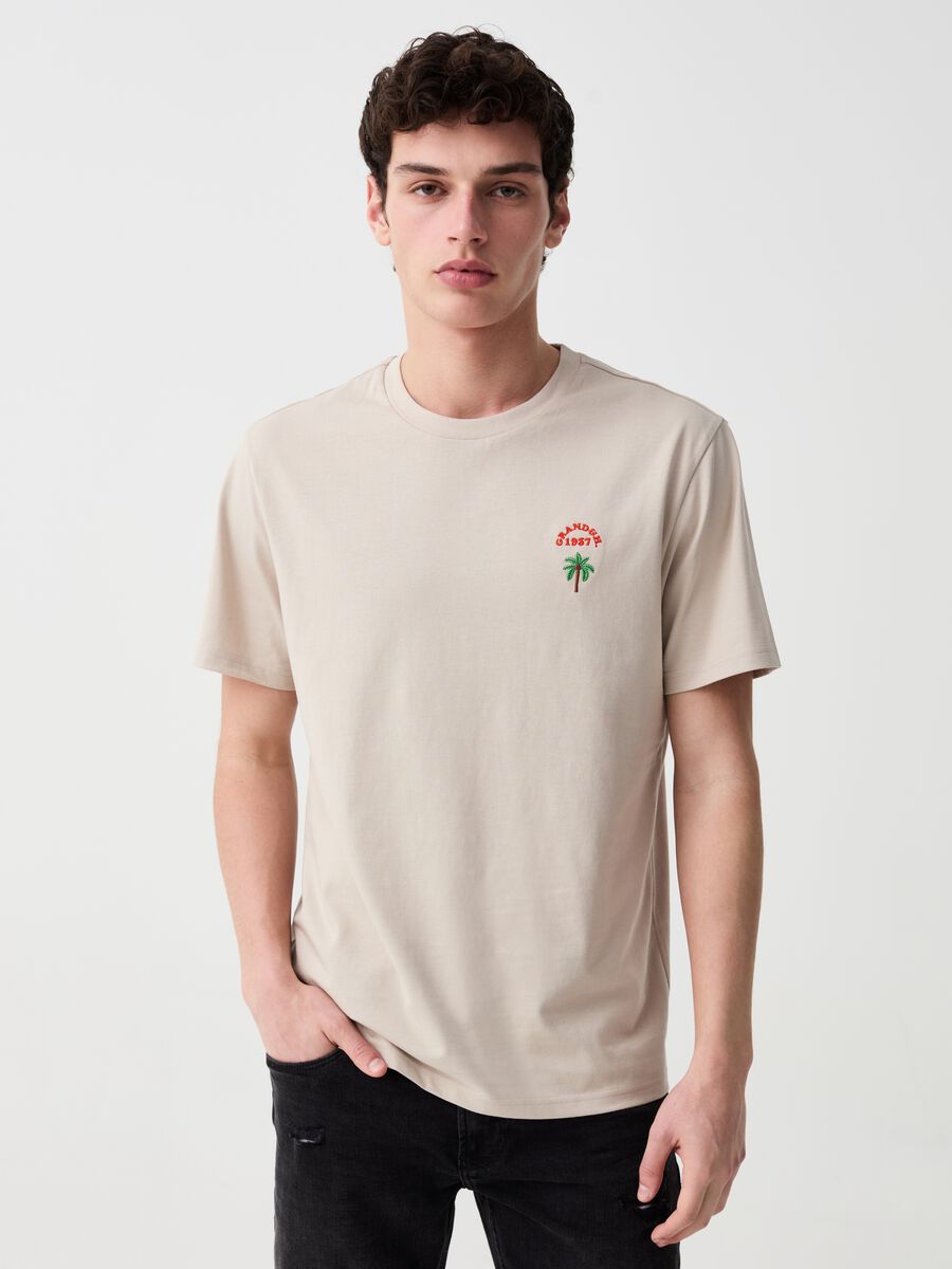 T-shirt with logo embroidery and palm_1
