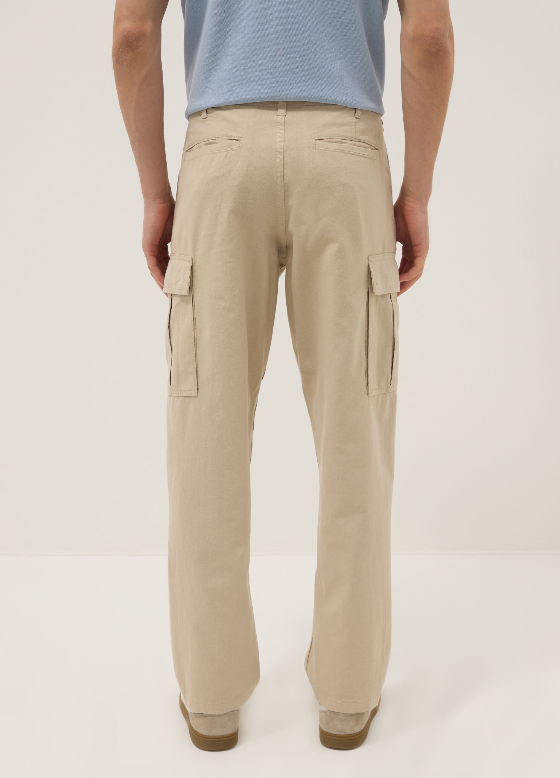 Beige Cargo-Hose in Leinen-Baumwollmix, Regular Fit