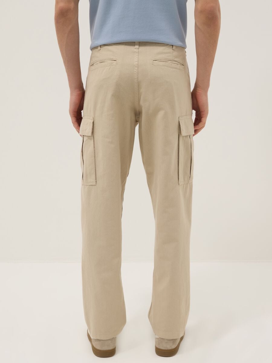 Beige Cargo-Hose in Leinen-Baumwollmix, Regular Fit_2