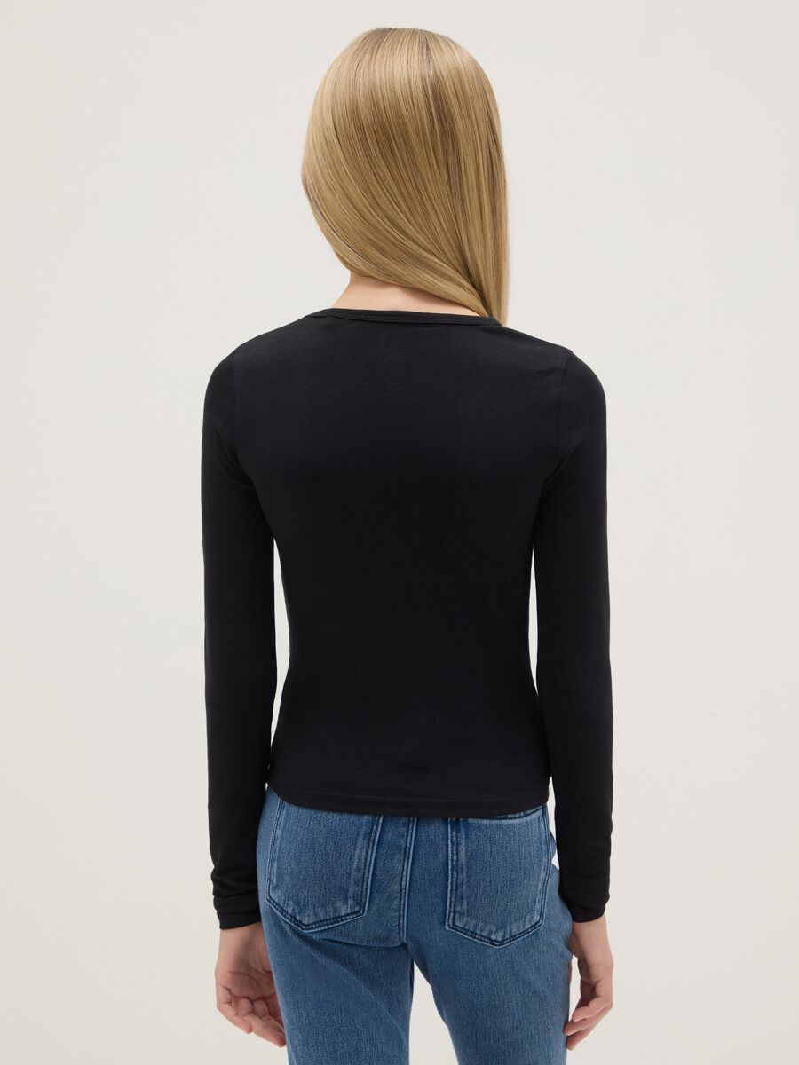 Girls' black long-sleeve cotton blend slim fit top_1