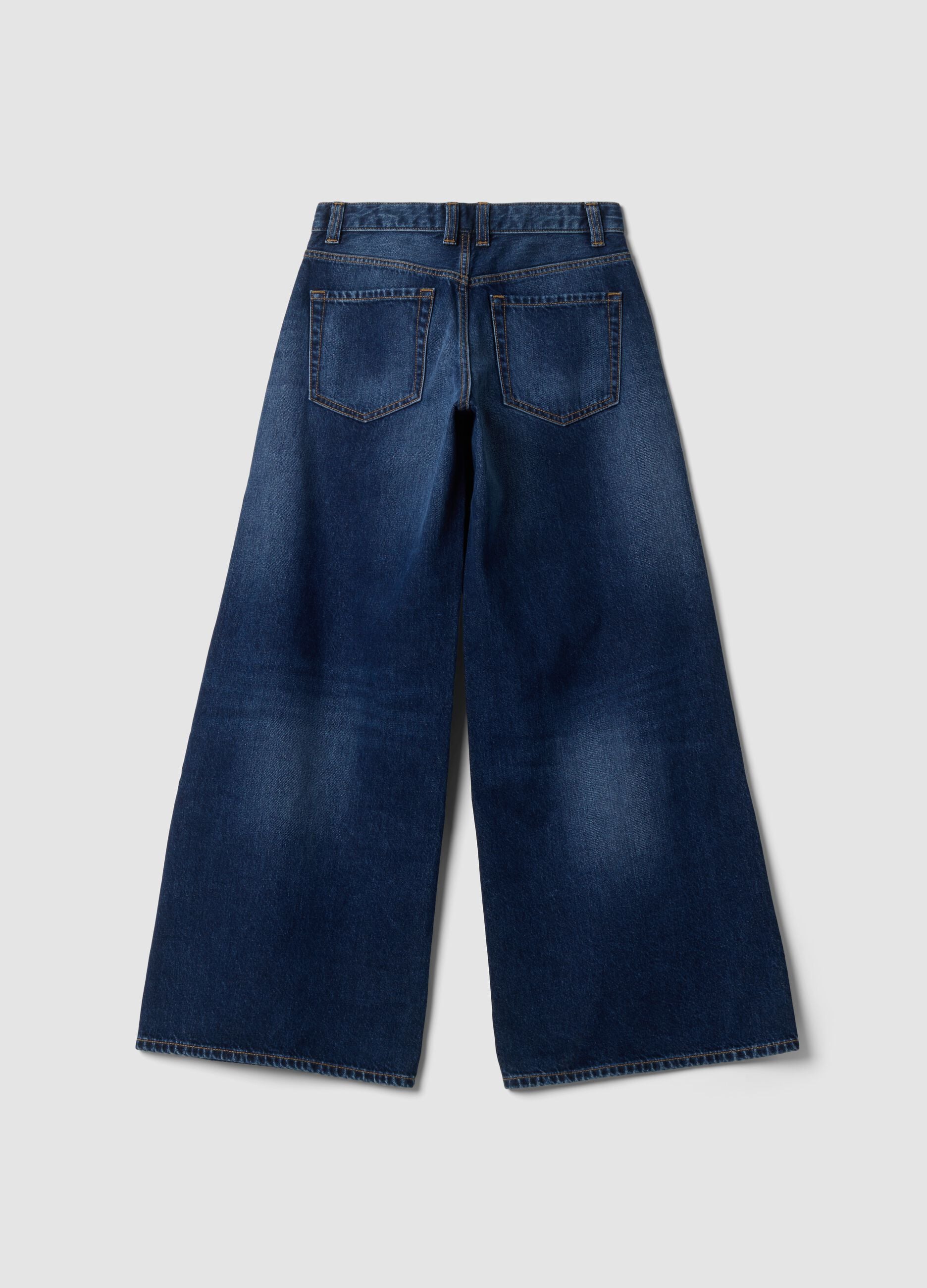Blue pure cotton super wide-leg jeans