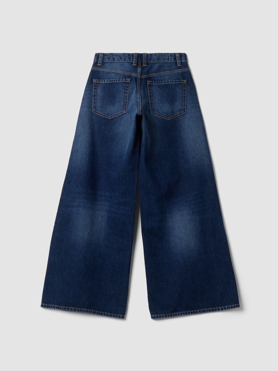 Blue pure cotton super wide-leg jeans_6