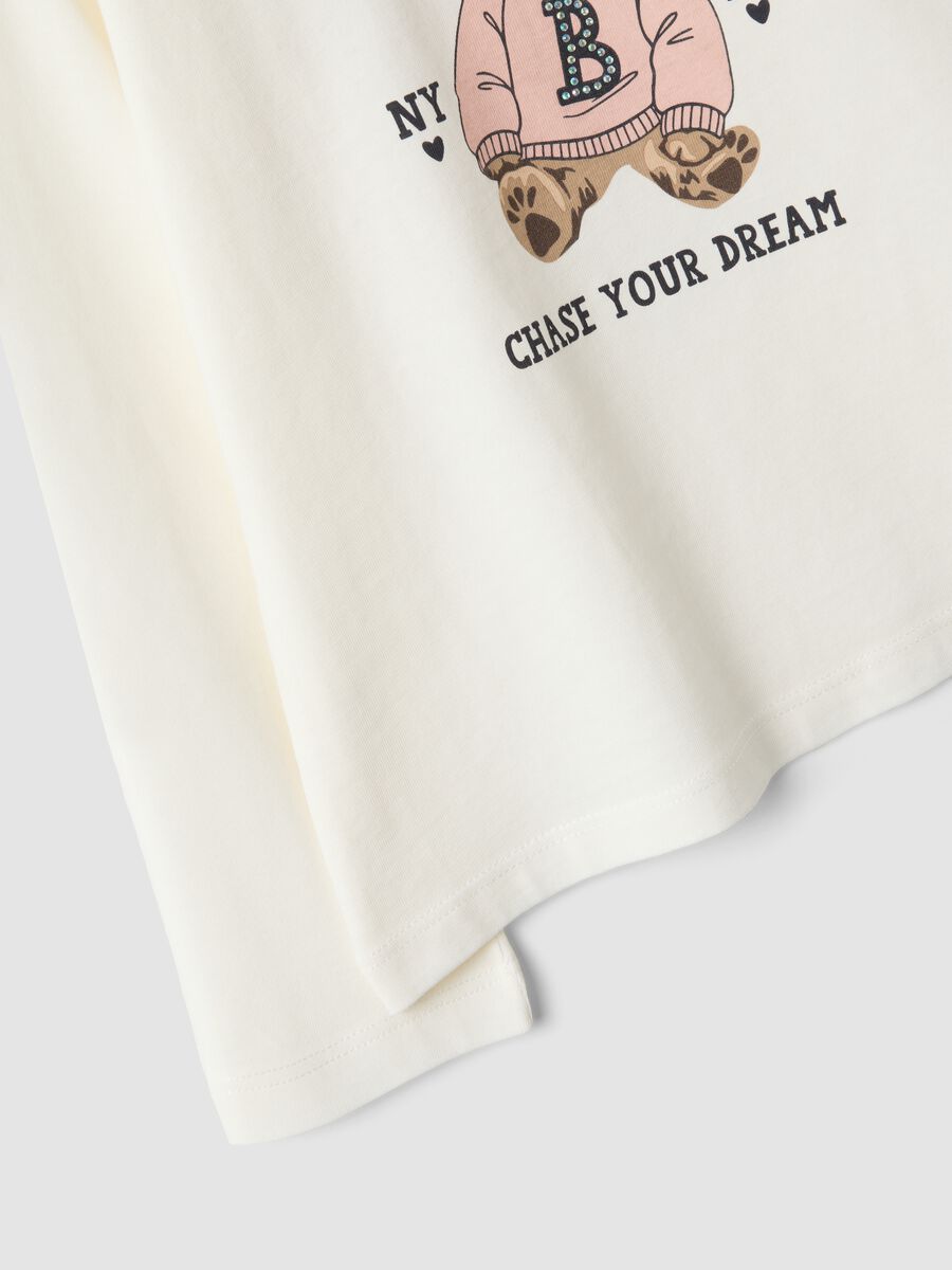White pure organic cotton T-shirt with puppy print for girls_2
