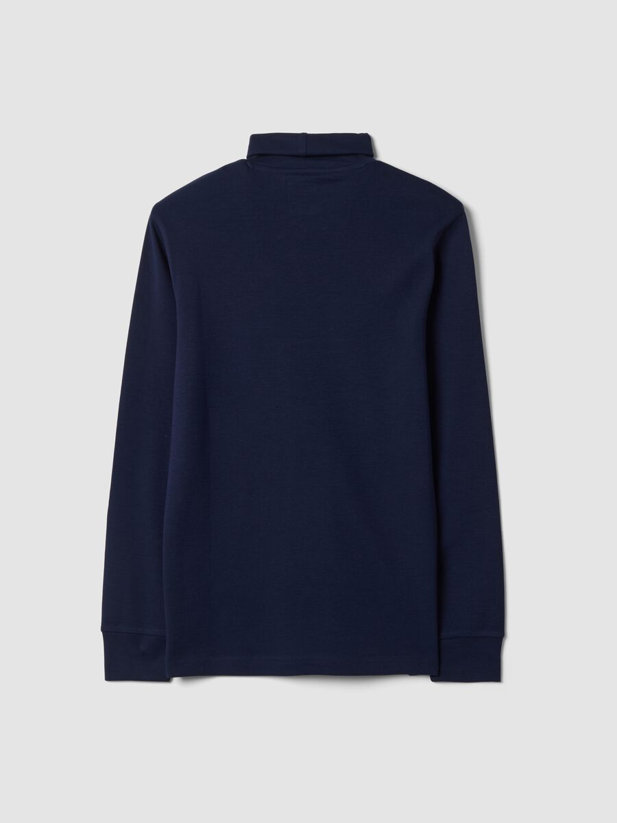 T-shirt blu in puro cotone con dolcevita_2