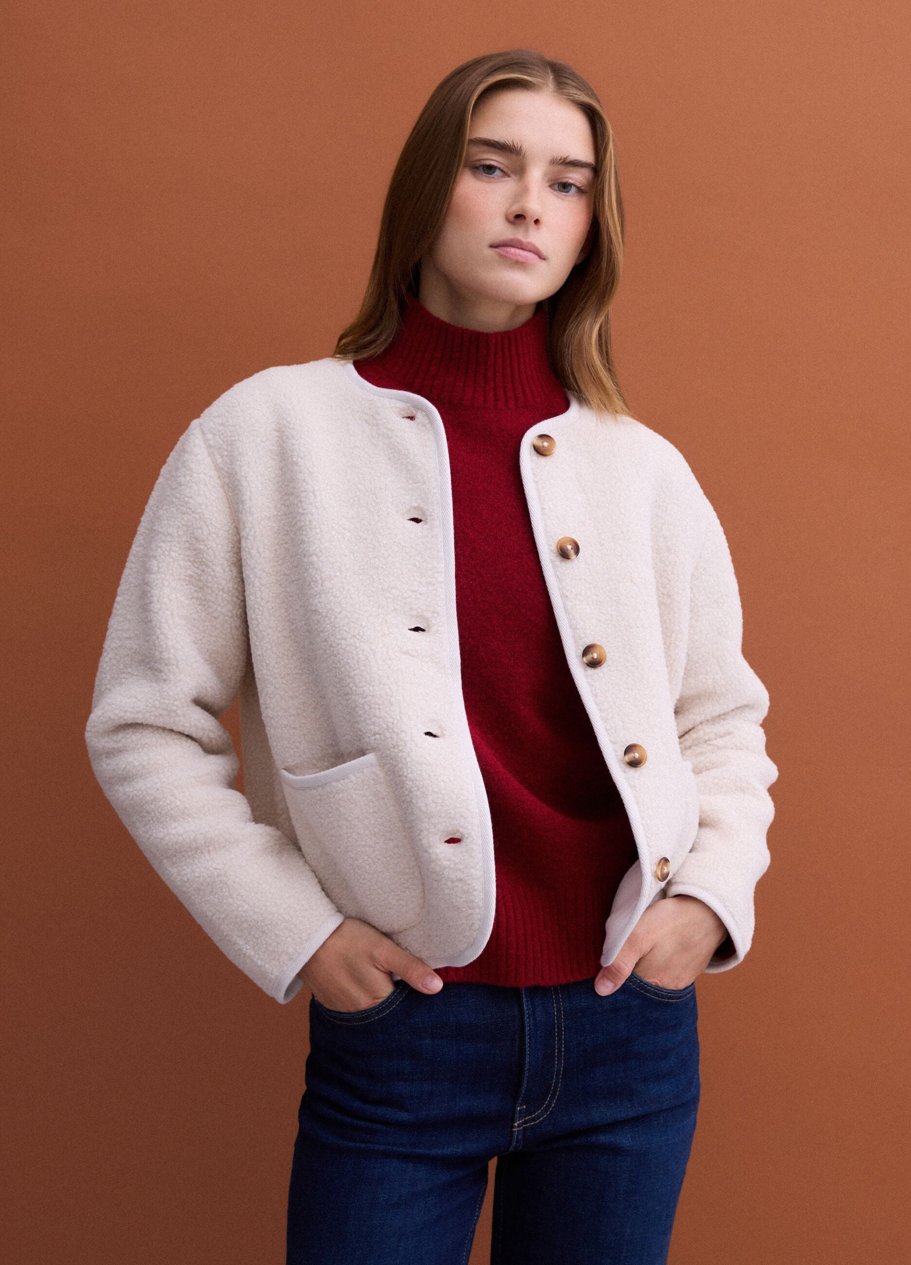 Giacca bianca girocollo regular fit in jersey knit