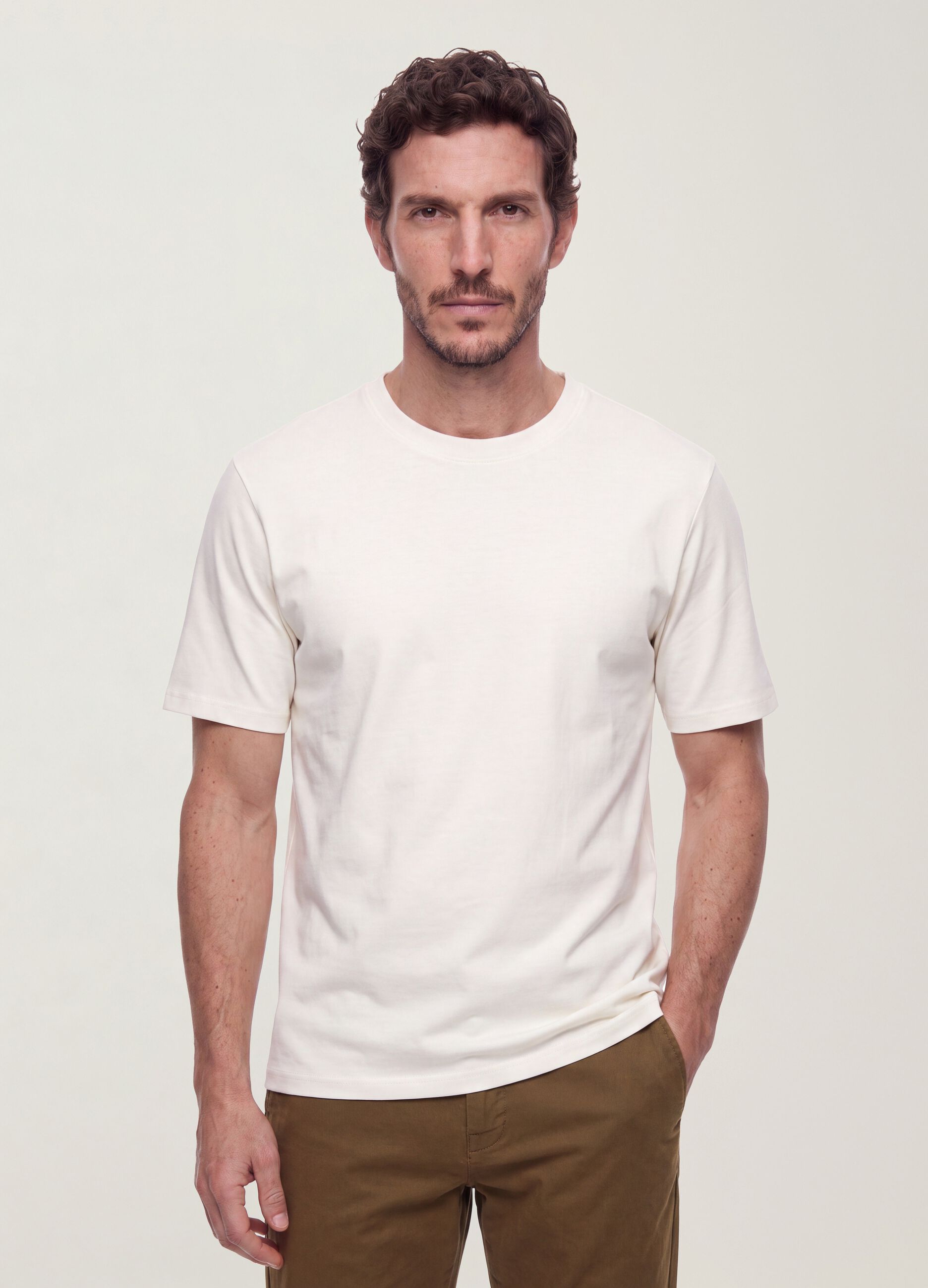 White pure cotton short-sleeve T-shirt, relaxed fit