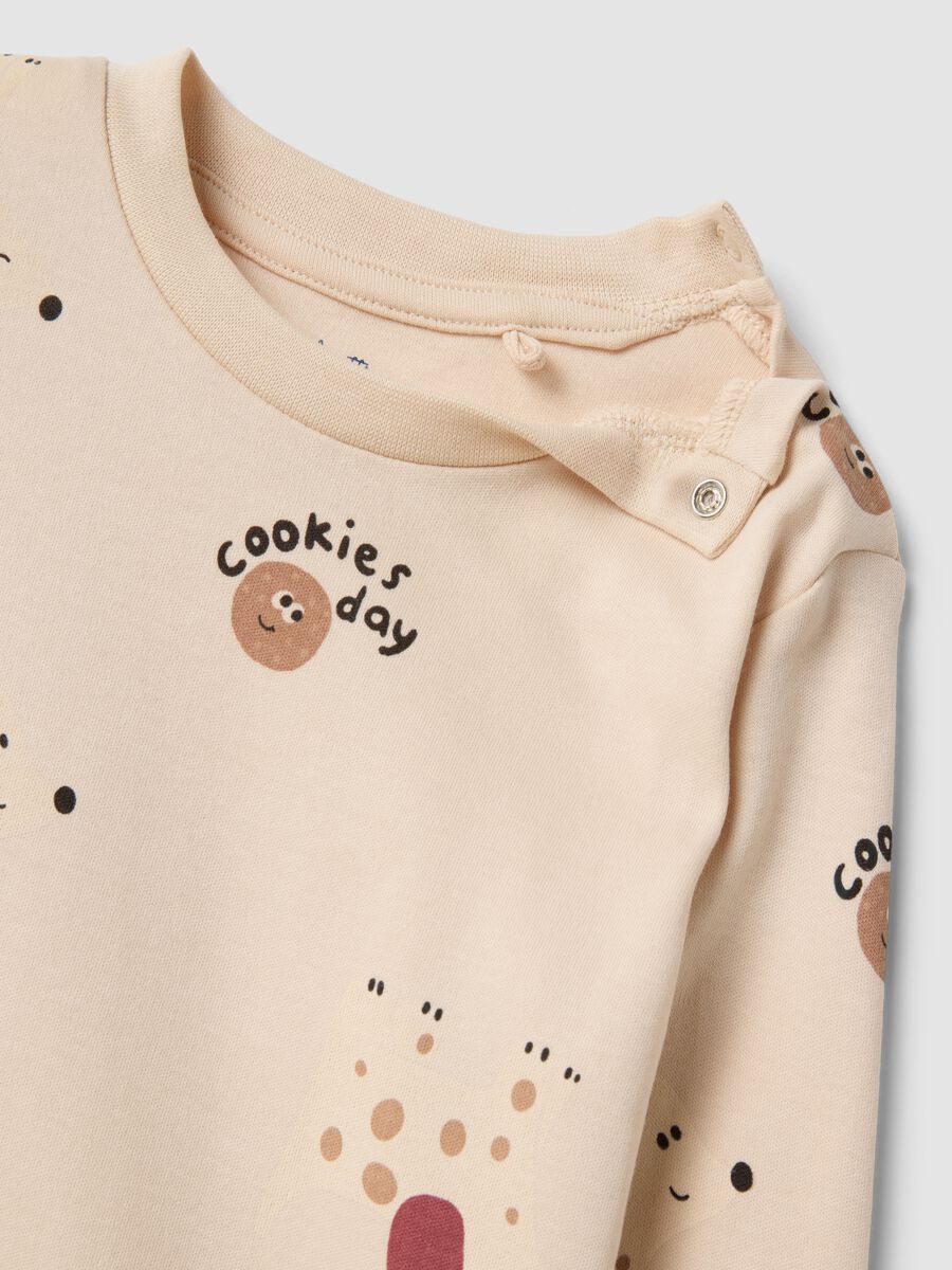 Beige pure organic cotton crew-neck printed baby pyjamas_3