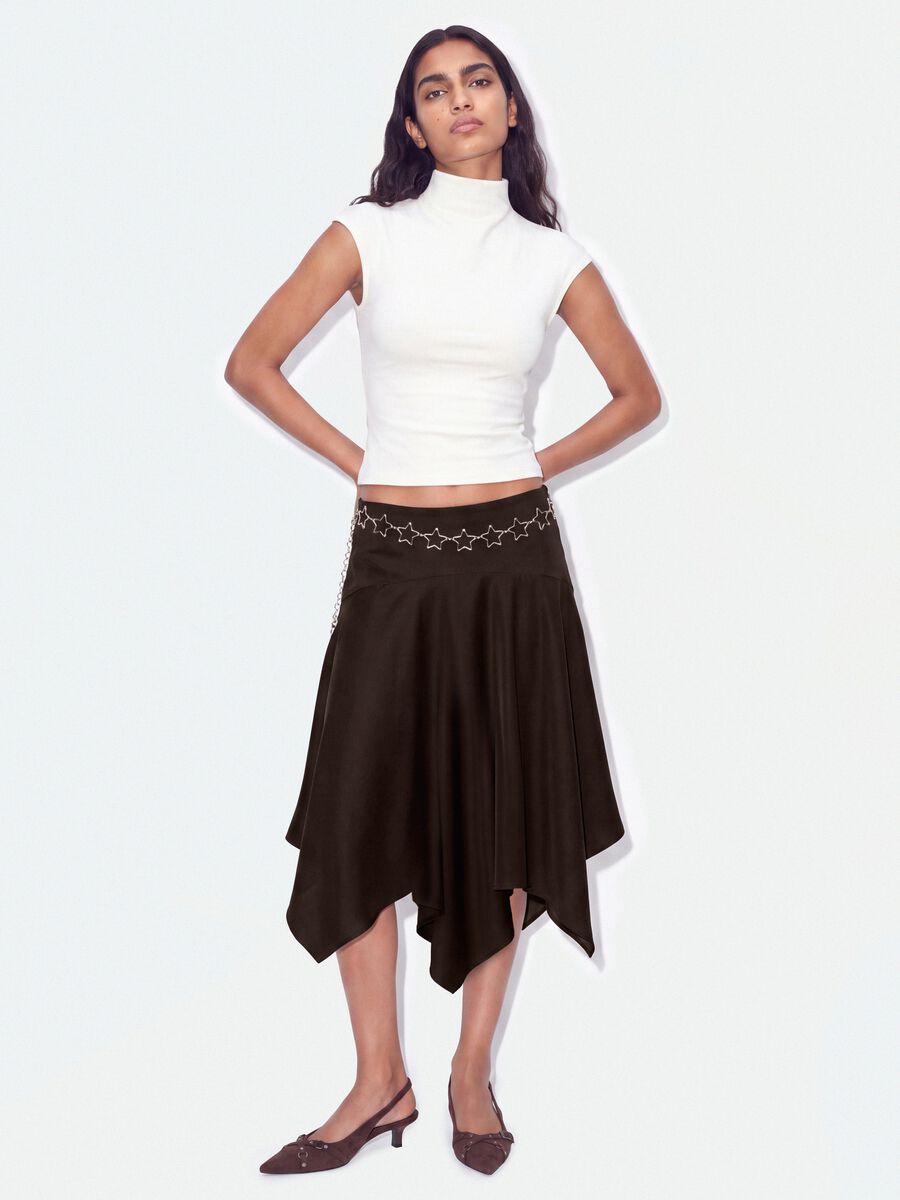 Brown midi skirt with asymmetric hem_0