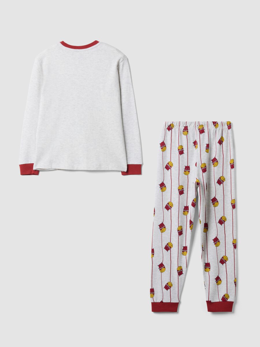 Grey and red crew-neck pyjamas in organic cotton and viscose blend_1