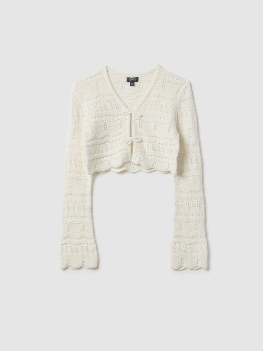 Girl's white pure cotton cardigan with regular fit, knit_0