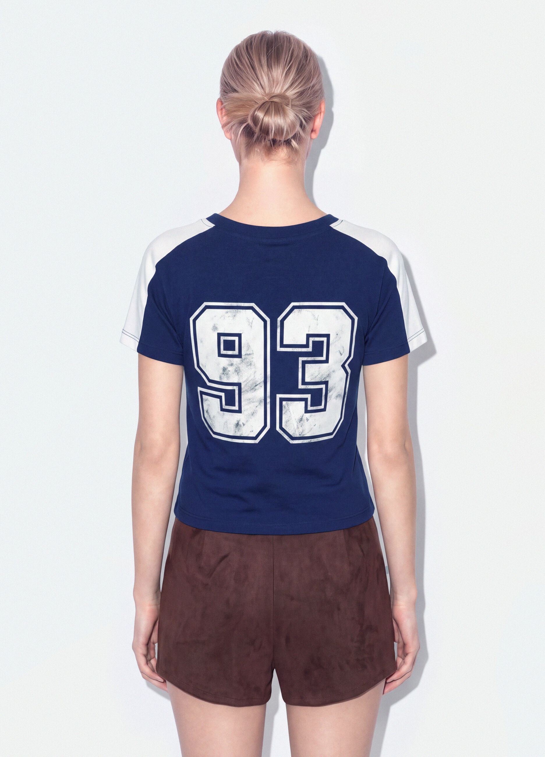 T-shirt azul em algod&atilde;o puro com decote redondo e estampado New York City