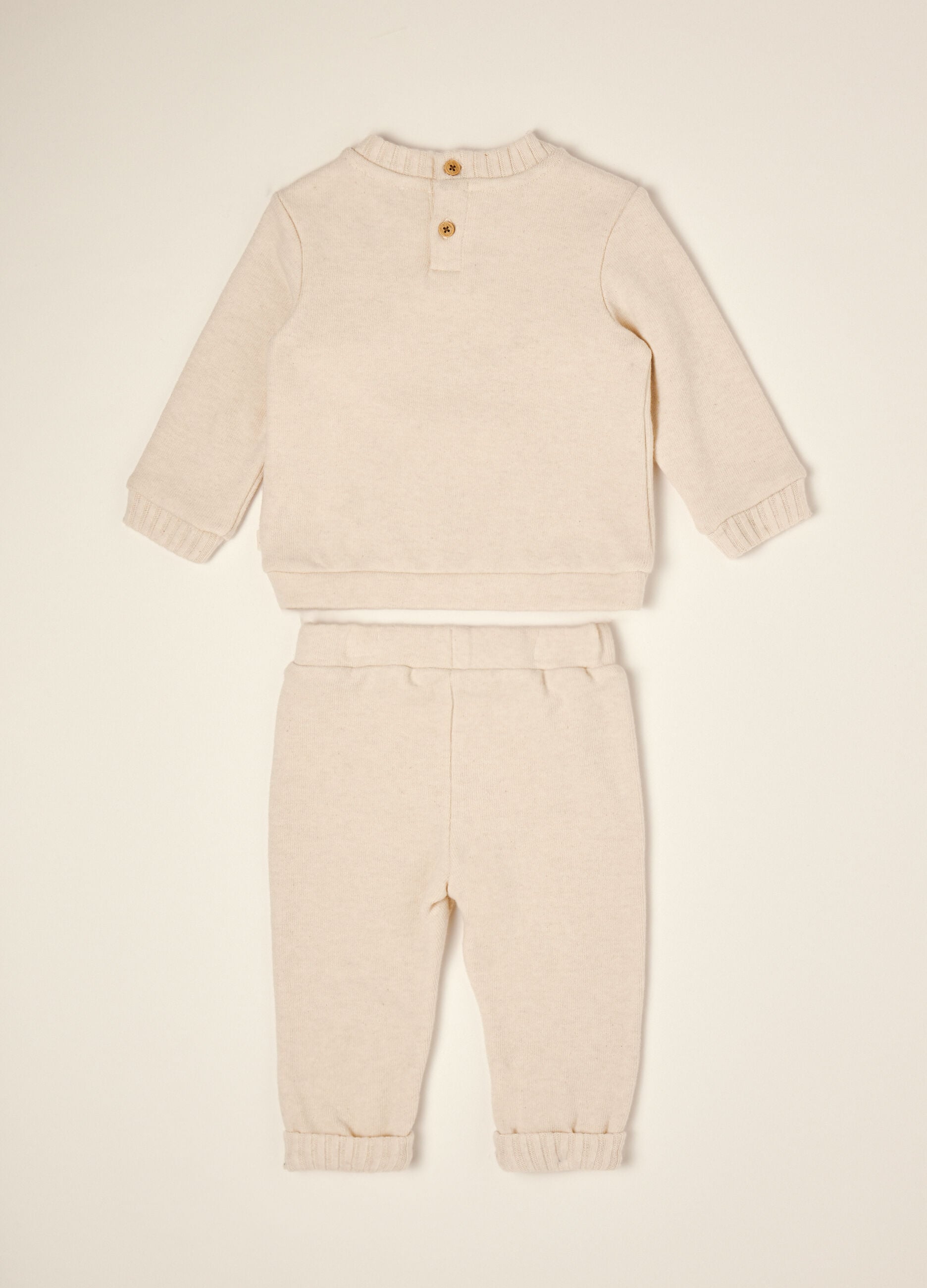 Beige stretch cotton and viscose set with embroidered lettering
