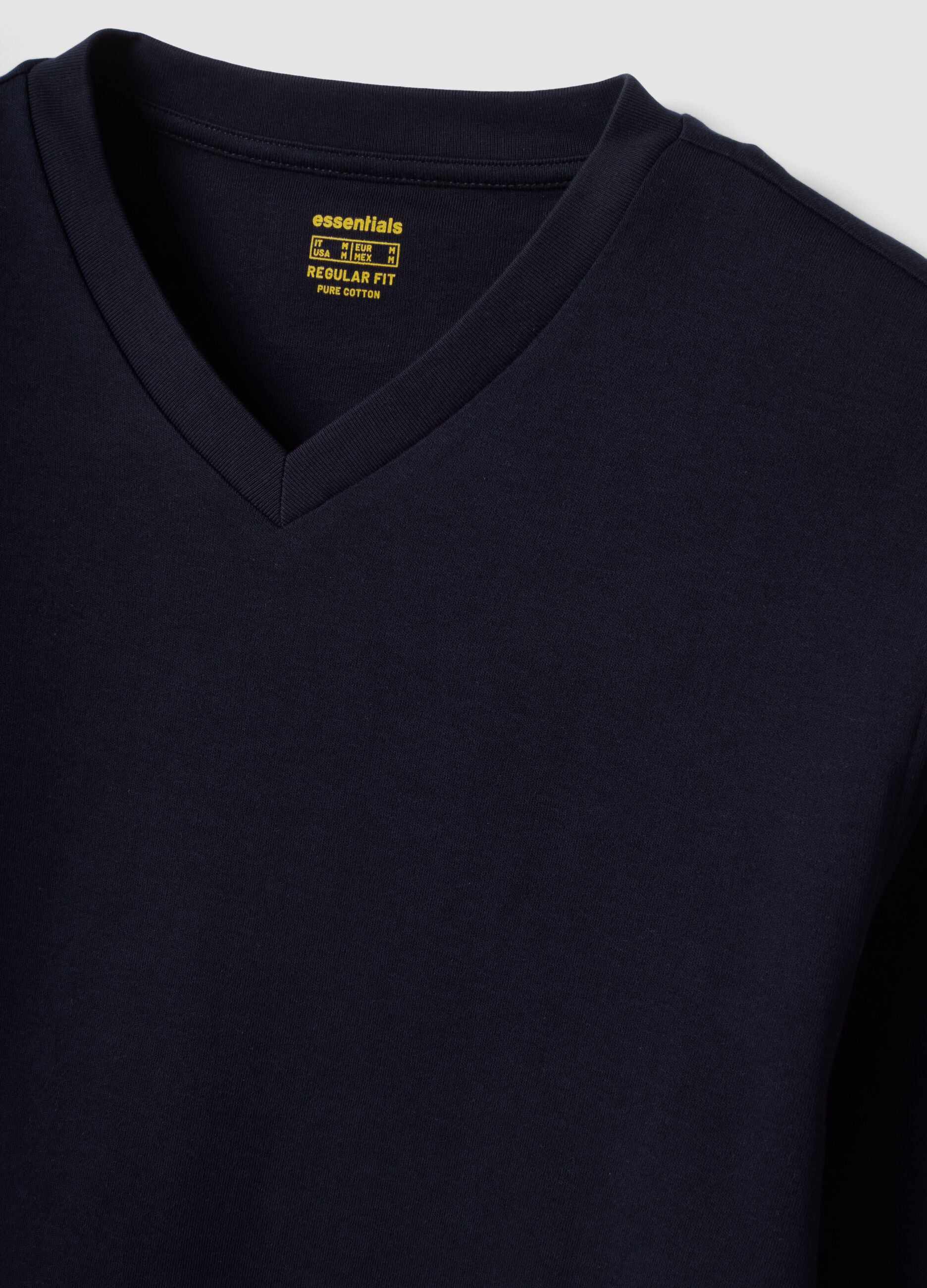 Blue pure cotton V-neck T-shirt, regular fit