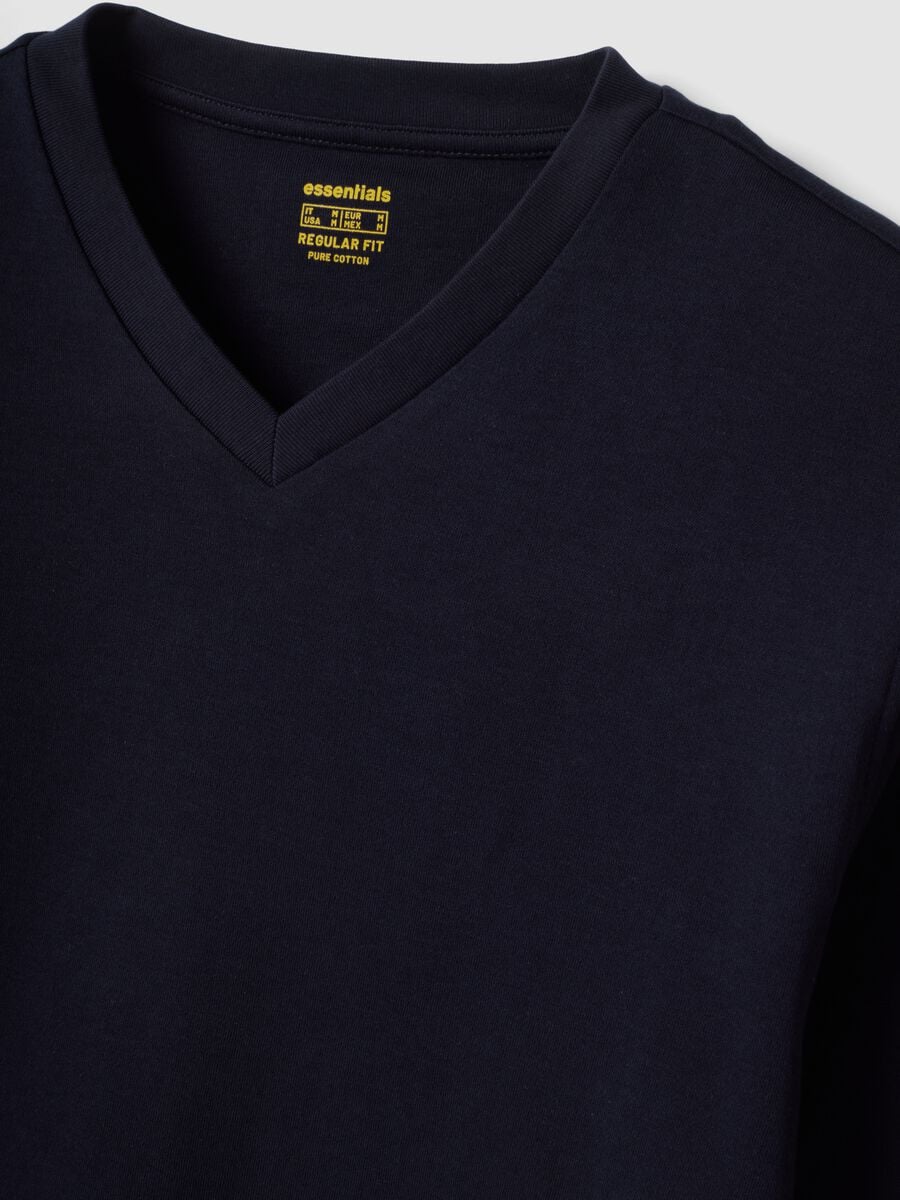 Blaues T-Shirt aus reiner Baumwolle mit V-Ausschnitt, Regular Fit_1