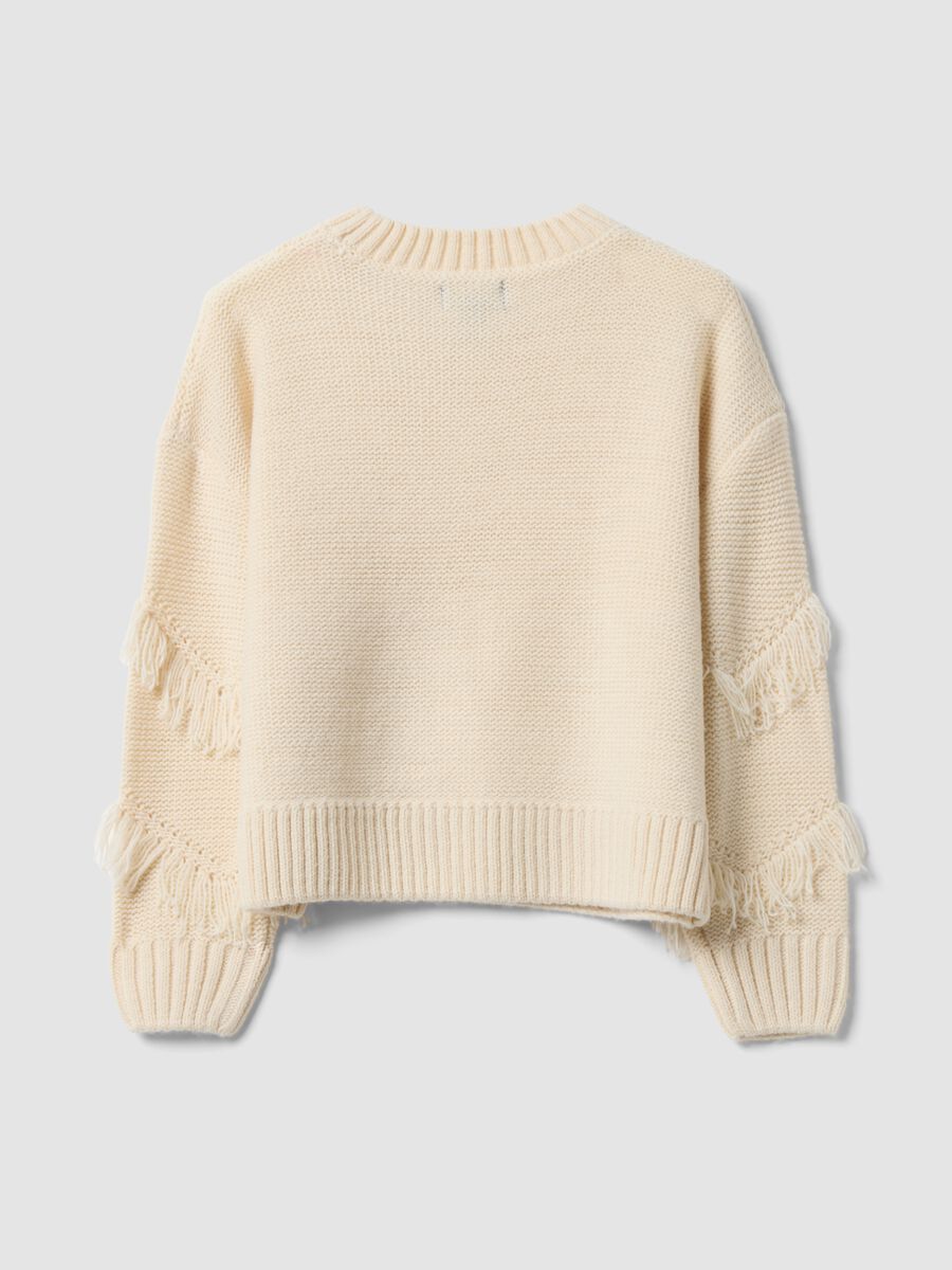 Beiger Strickpullover mit Fransen und Rundhalsausschnitt f&uuml;r M&auml;dchen_1