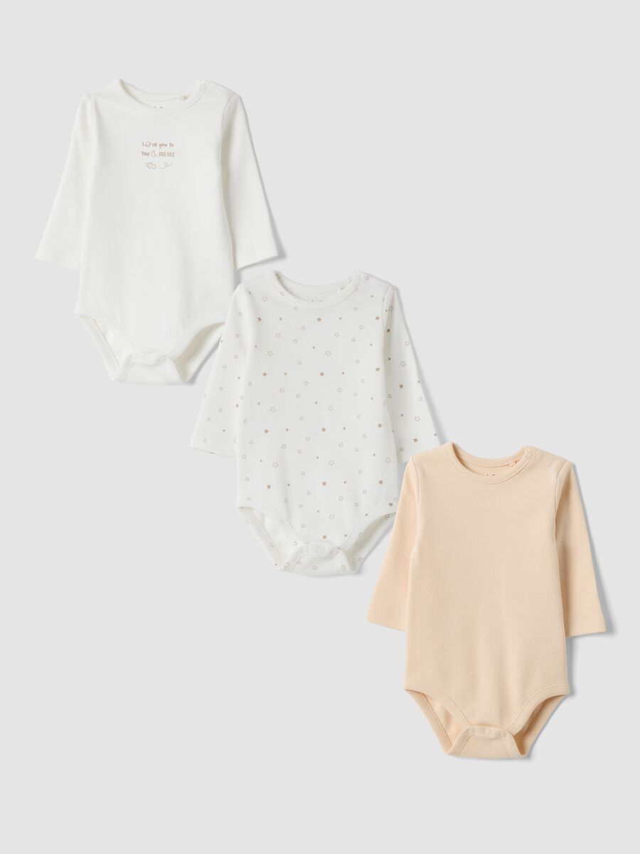 3-pack beige and white organic cotton crew-neck bodysuits_0