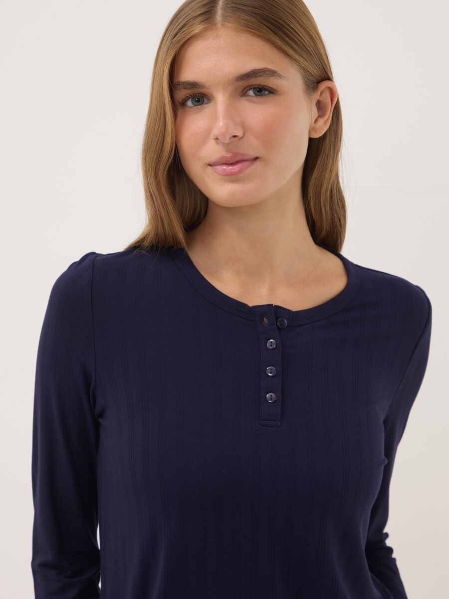 Blue ribbed stretch viscose pyjama top_1