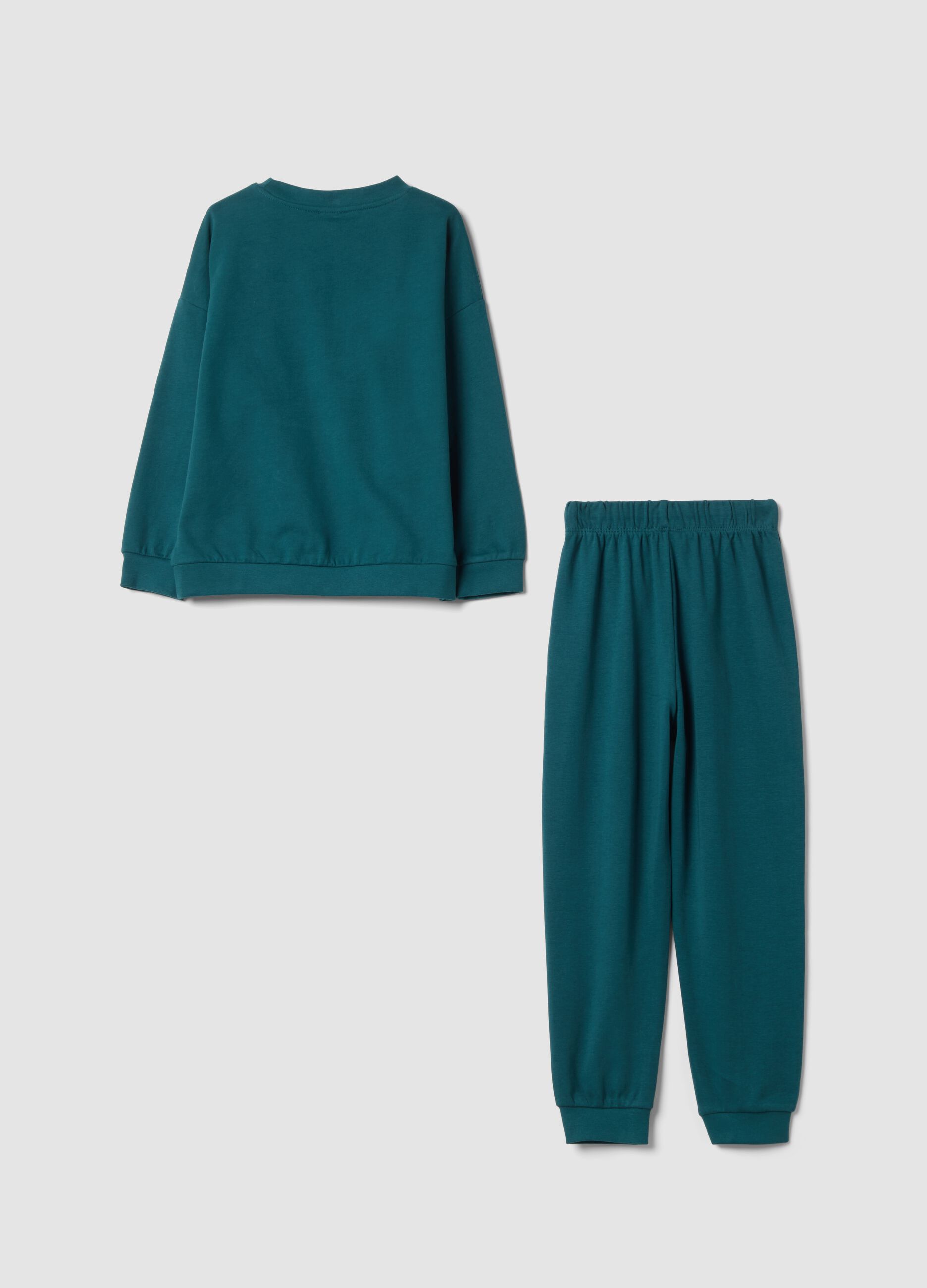Pigiama verde in puro cotone organico con stampa dinosauro regular fit