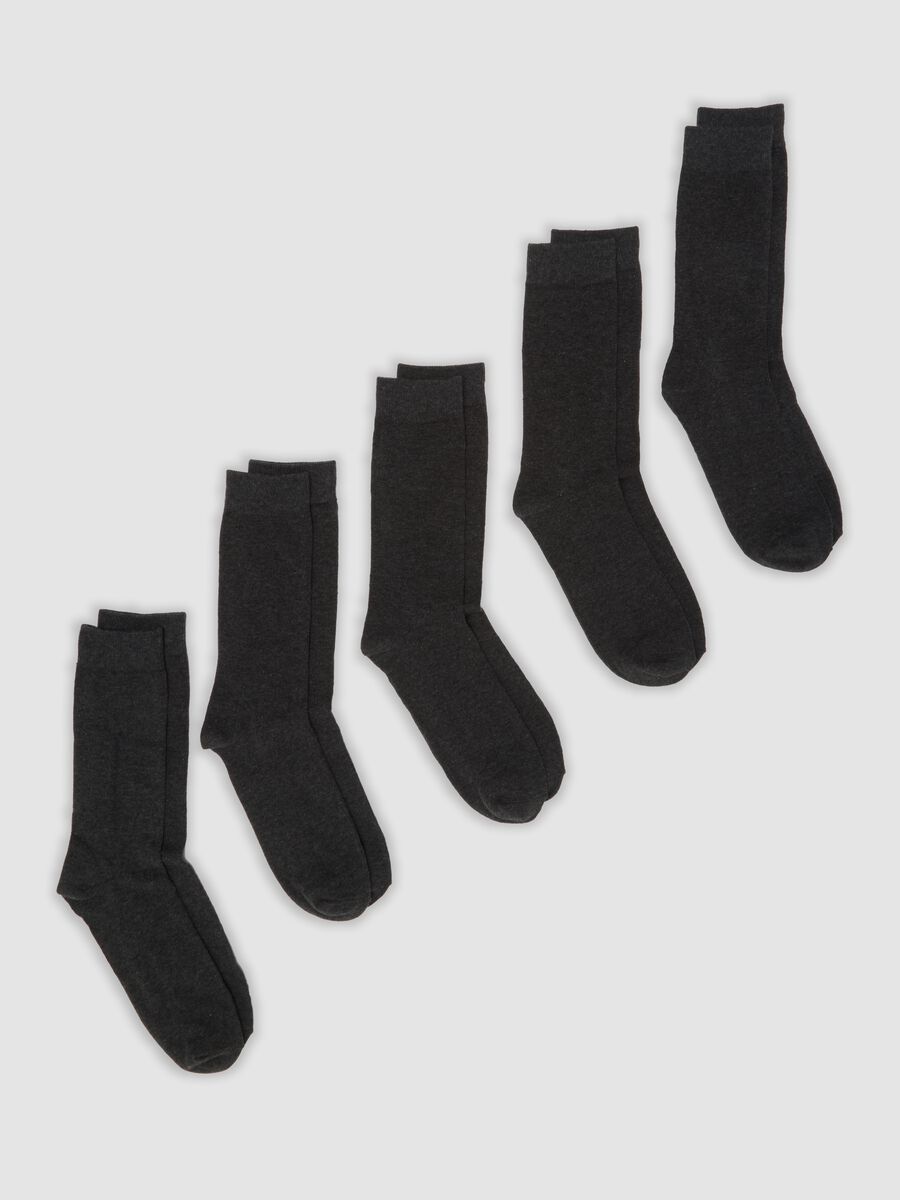 Five-pack of grey mid-calf socks in stretch organic cotton_0