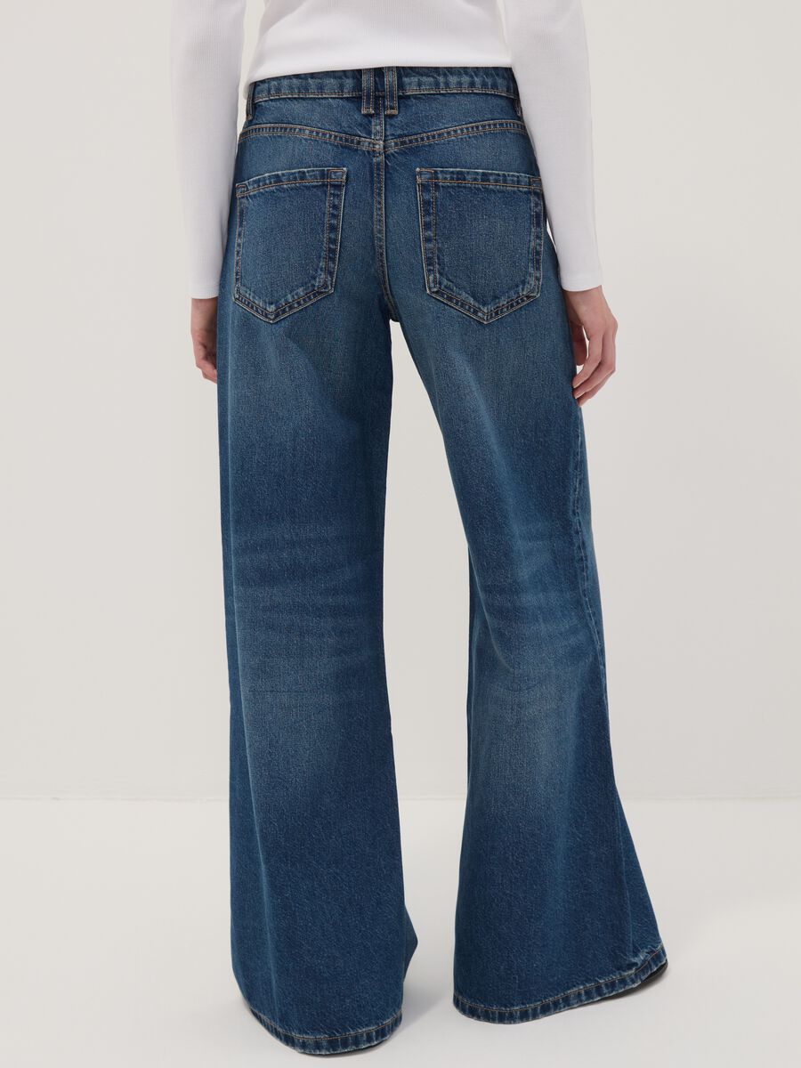 Blue pure cotton low-rise wide-leg jeans_2