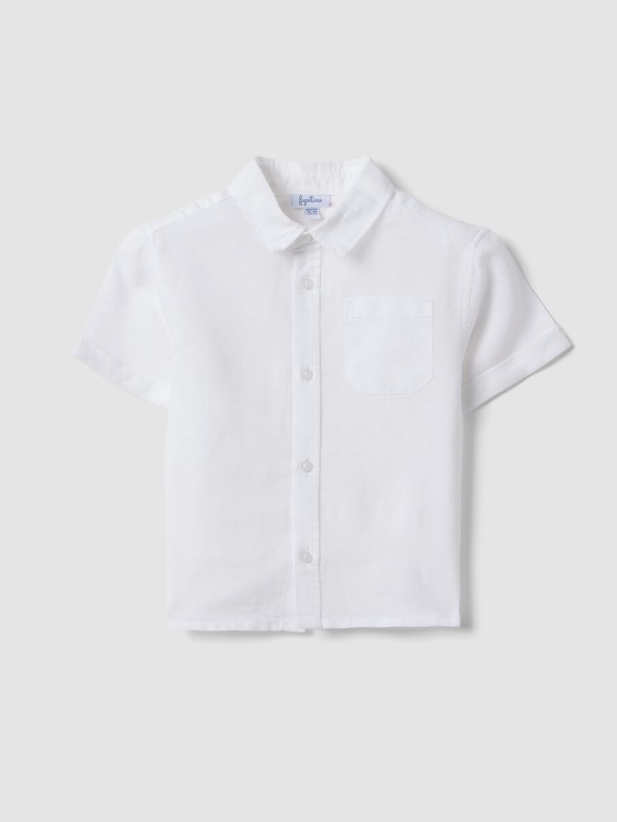 White linen-cotton blend boys' shirt regular fit_0