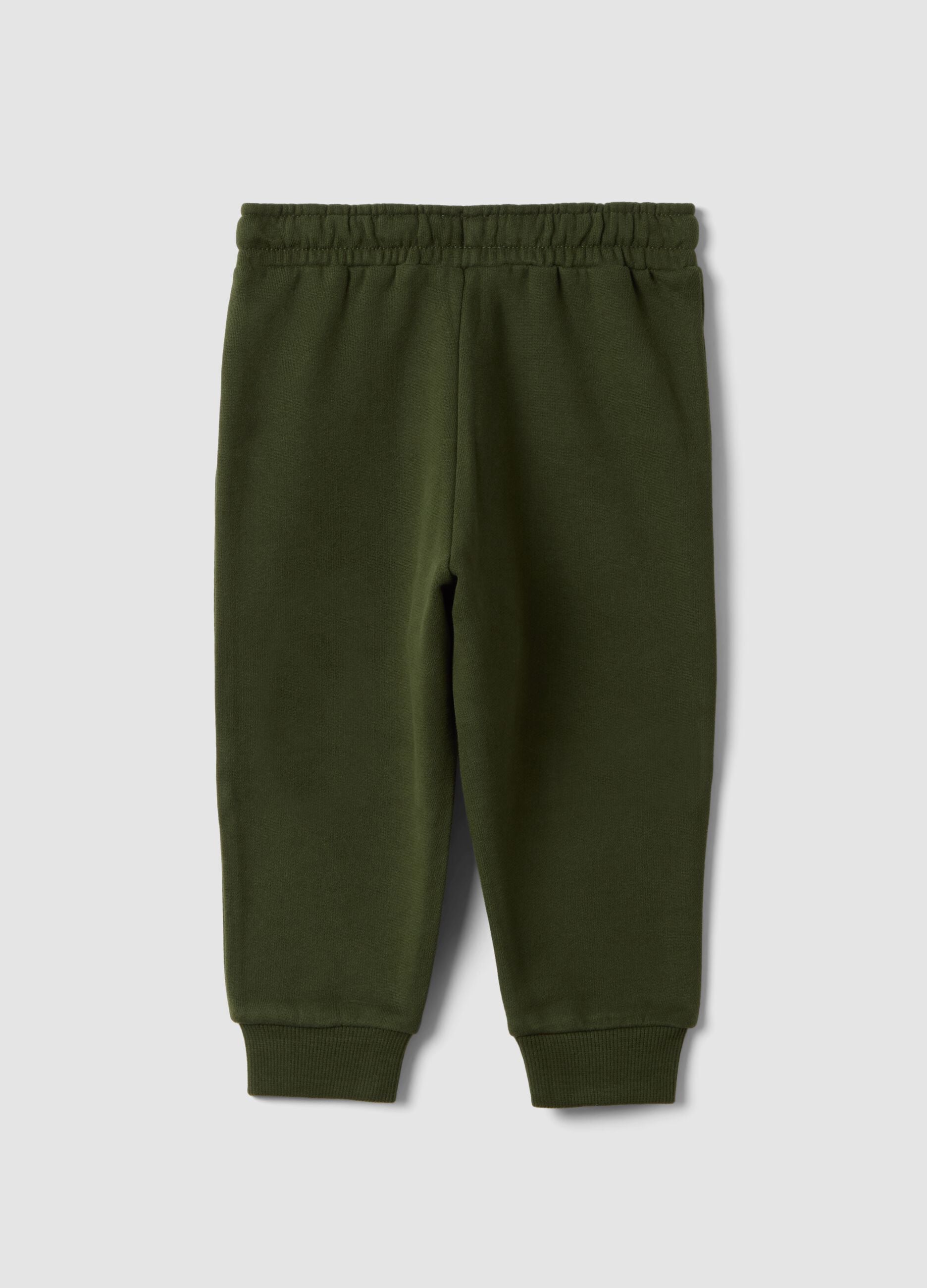 Cal&ccedil;as jogger verdes em algod&atilde;o puro, corte over, com estampado de ursinho