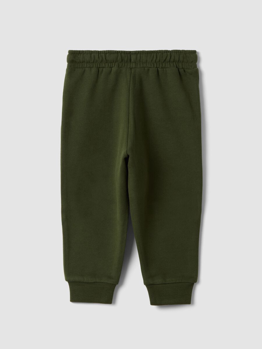 Green pure cotton over-fit joggers with teddy bear print_1