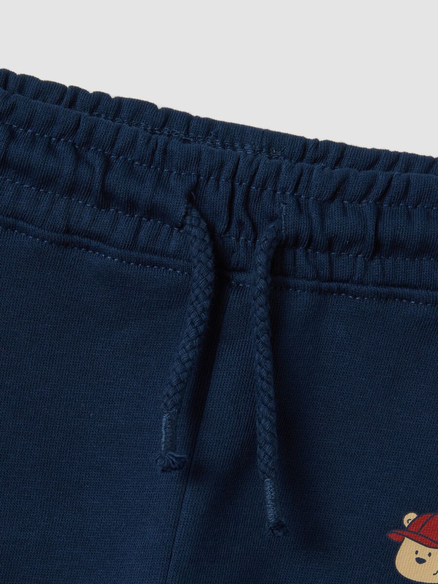 Blue pure cotton jogger trousers with teddy bear print_2