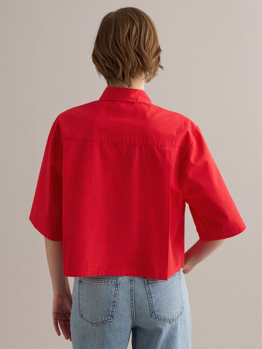 Red pure cotton shirt with chest pocket, oversized fit_3