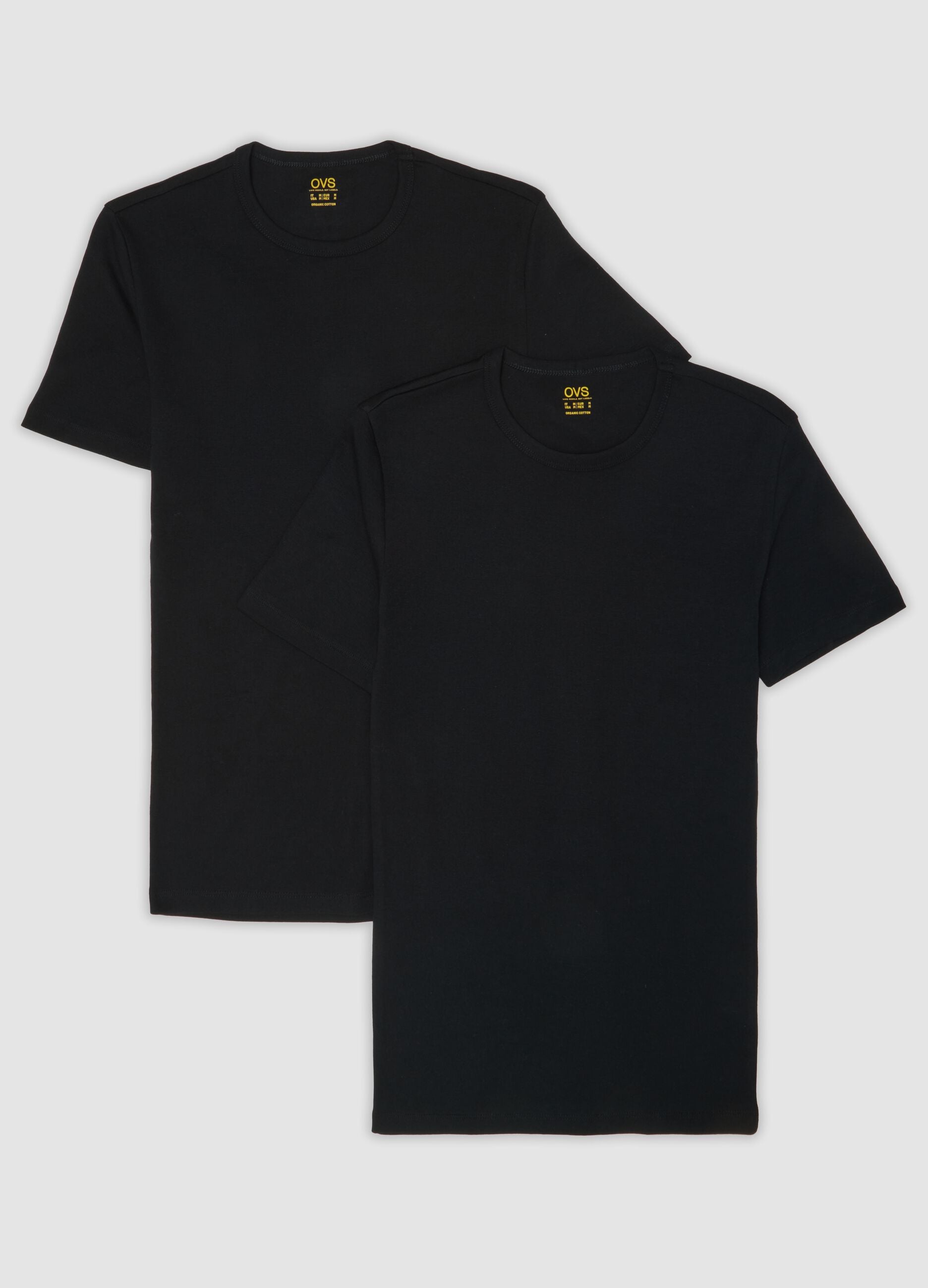 2-pack black crew-neck T-shirts in pure organic cotton, regular fit