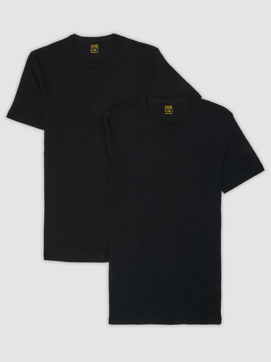 2-pack black crew-neck T-shirts in pure organic cotton, regular fit_0