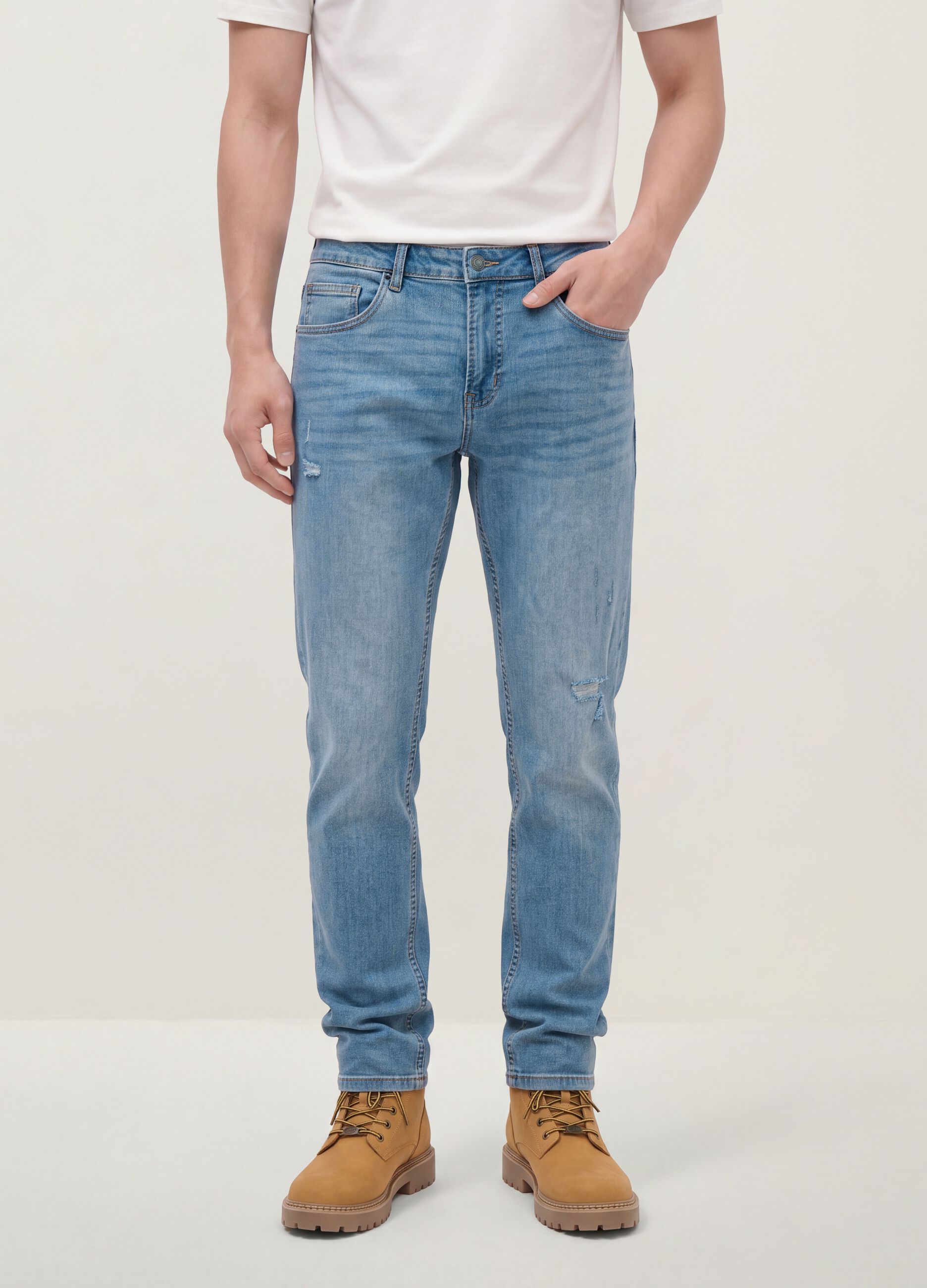 Light blue stretch cotton denim jeans, regular fit