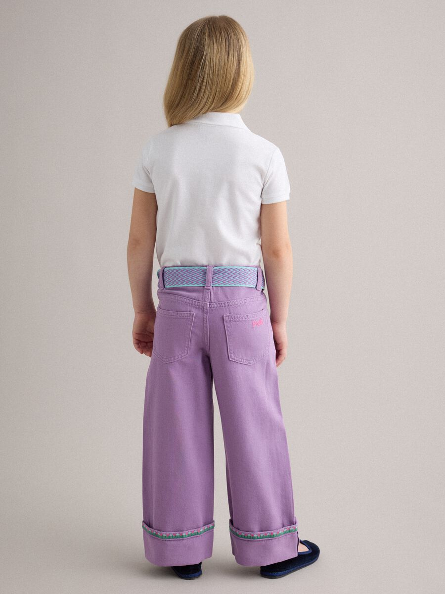 Purple pure cotton regular fit trousers with bow_2
