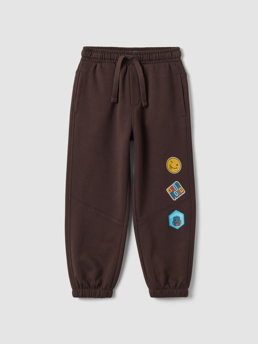 Brown overfit fleece joggers in pure cotton_0