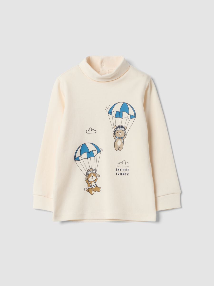 Beige organic cotton roll-neck top_0