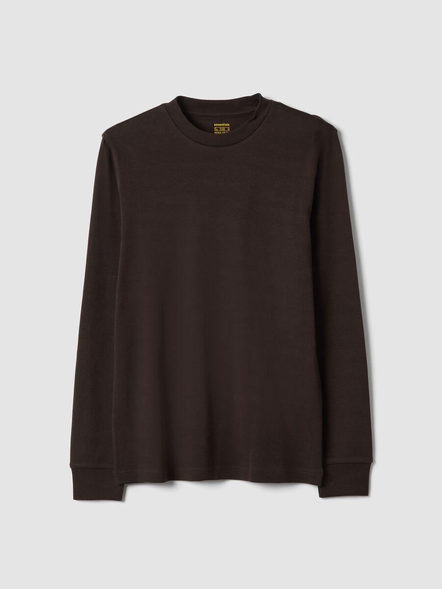 Brown pure cotton crew-neck T-shirt_0