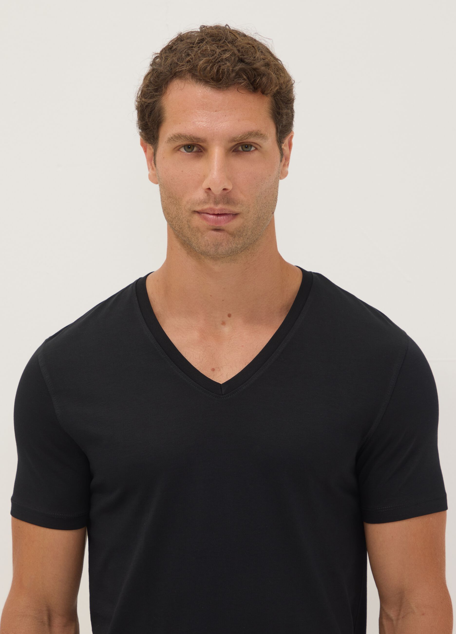 Black Supima cotton V-neck T-shirt, regular fit