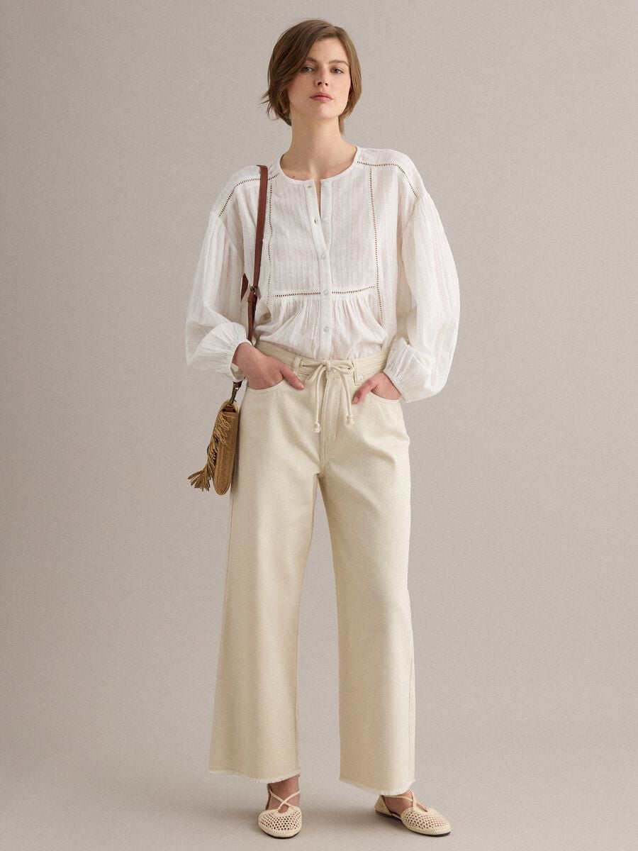 Beige crossbody bag in paper-blend fabric with fringe_1
