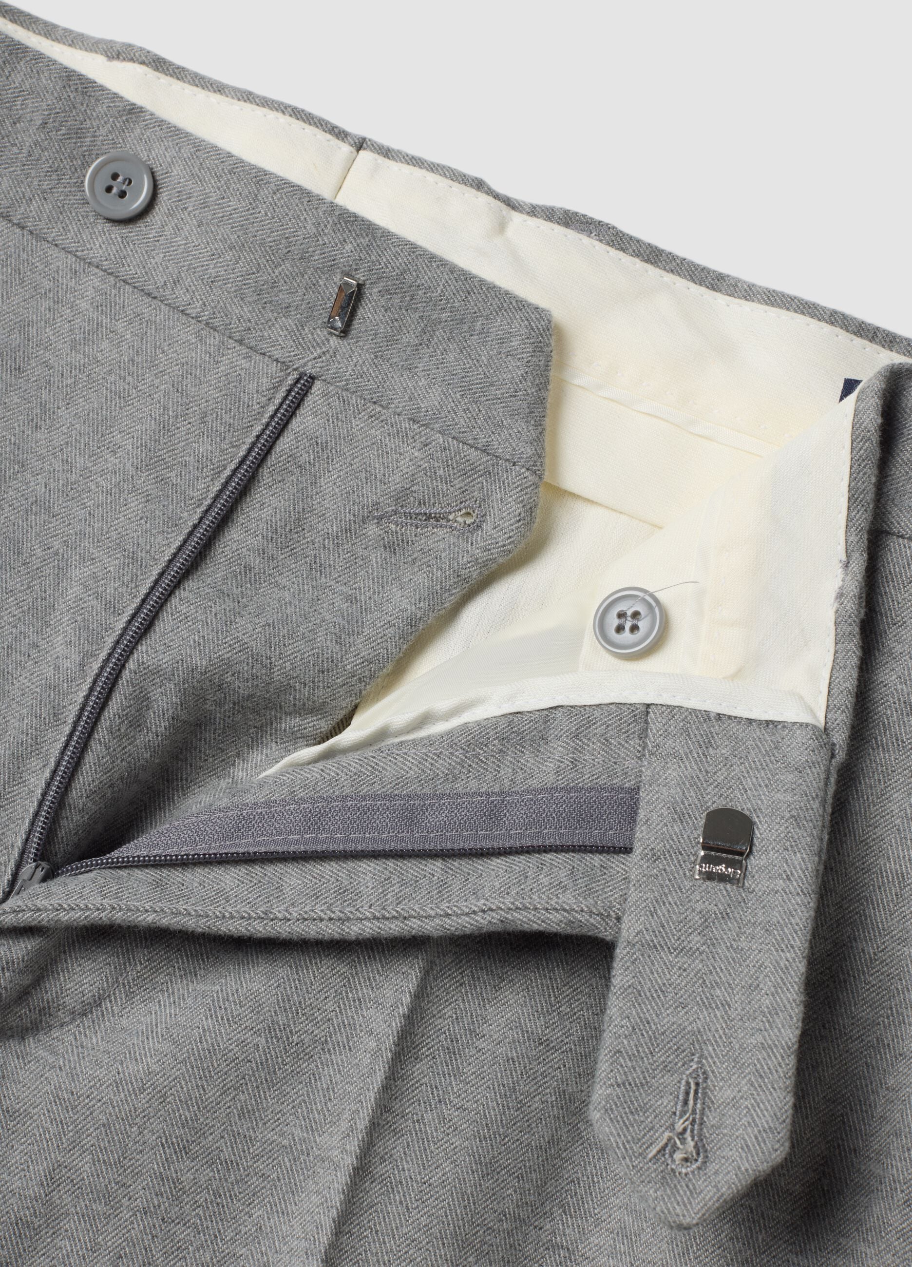 Grey slim-fit formal trousers in stretch cotton and viscose
