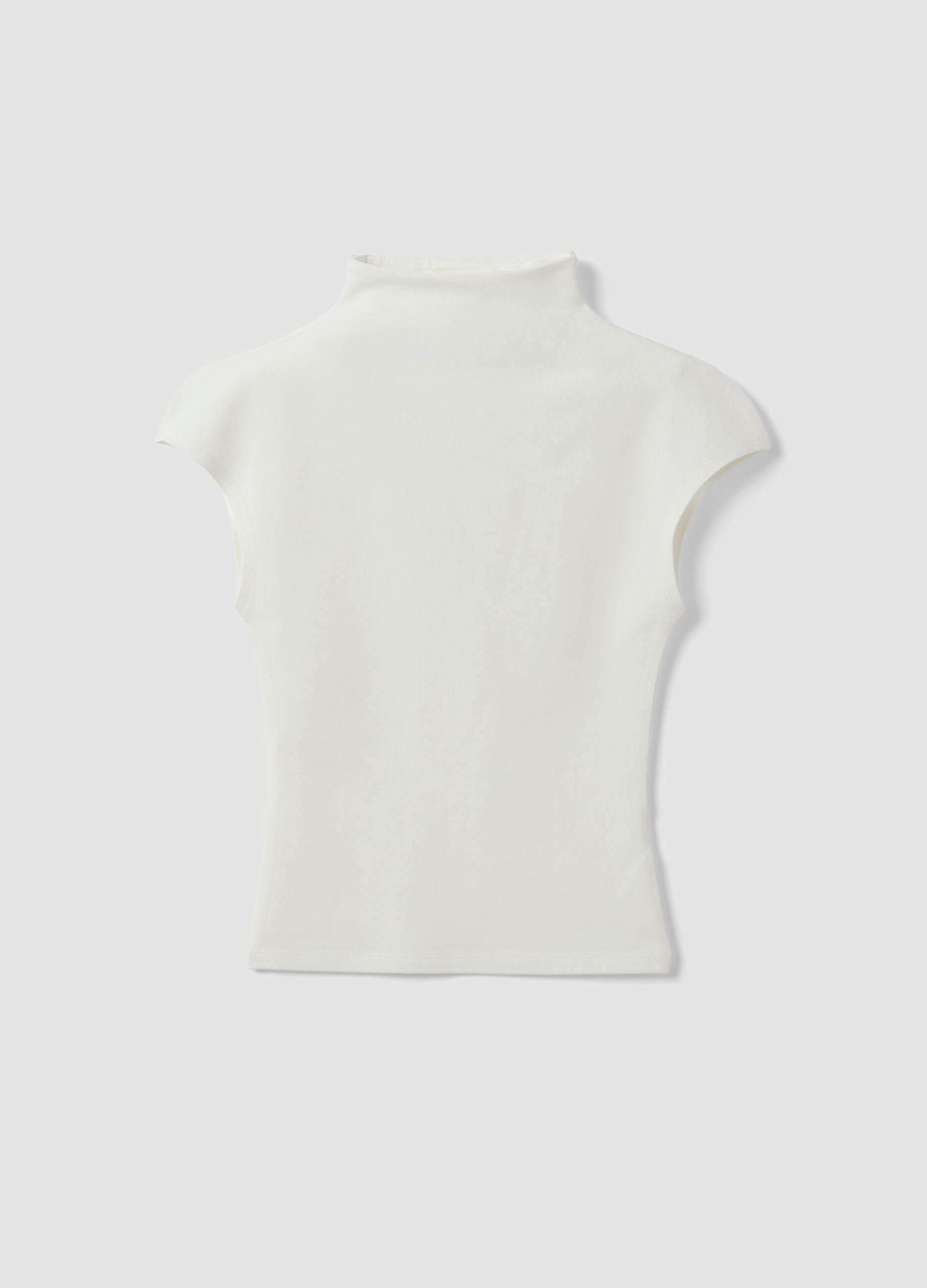 White fitted modal and stretch cotton T-shirt with high neck