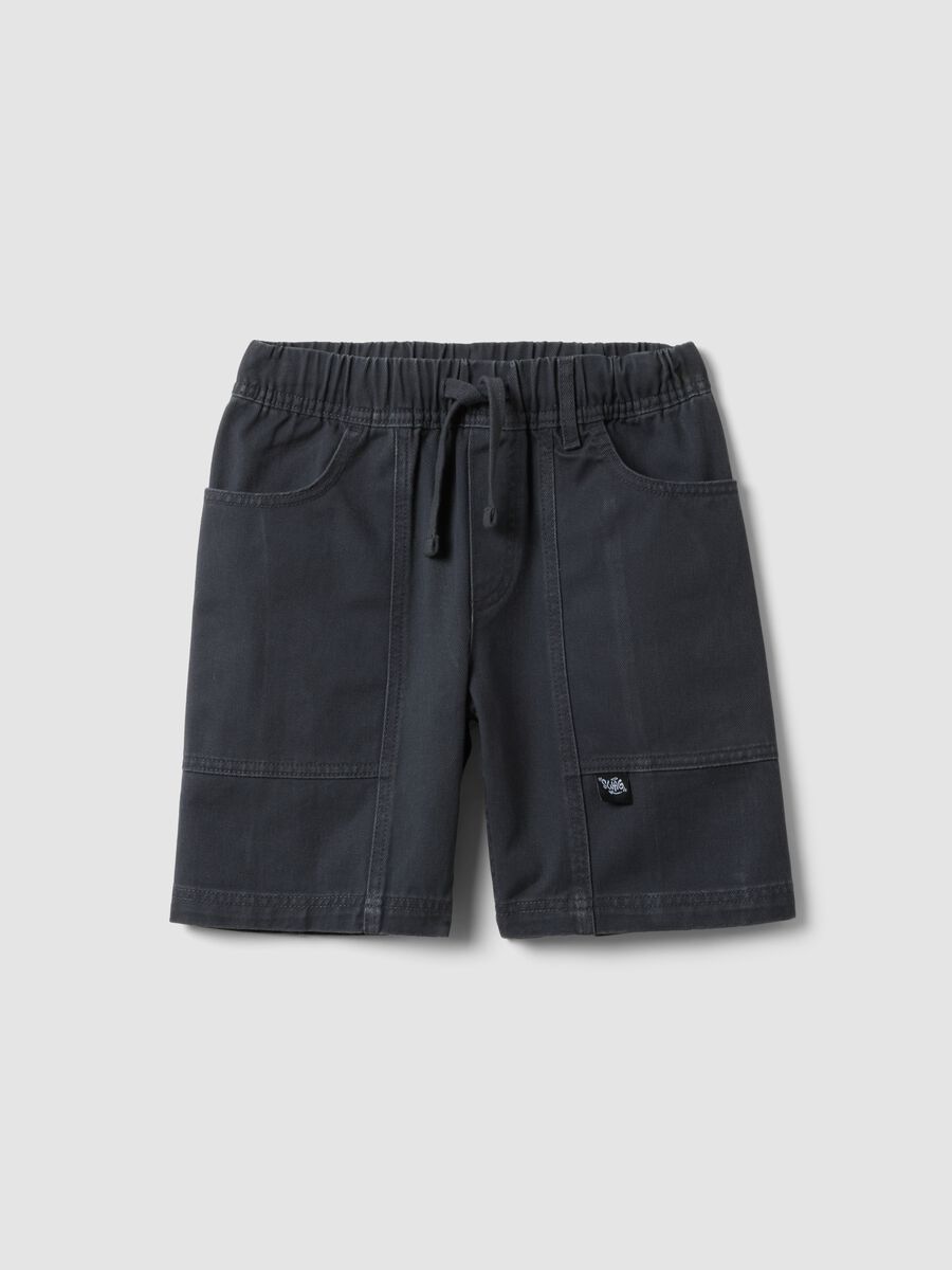 Pantal&oacute;n corto azul de algod&oacute;n puro con cintura el&aacute;stica para ni&ntilde;o, corte comfort_3